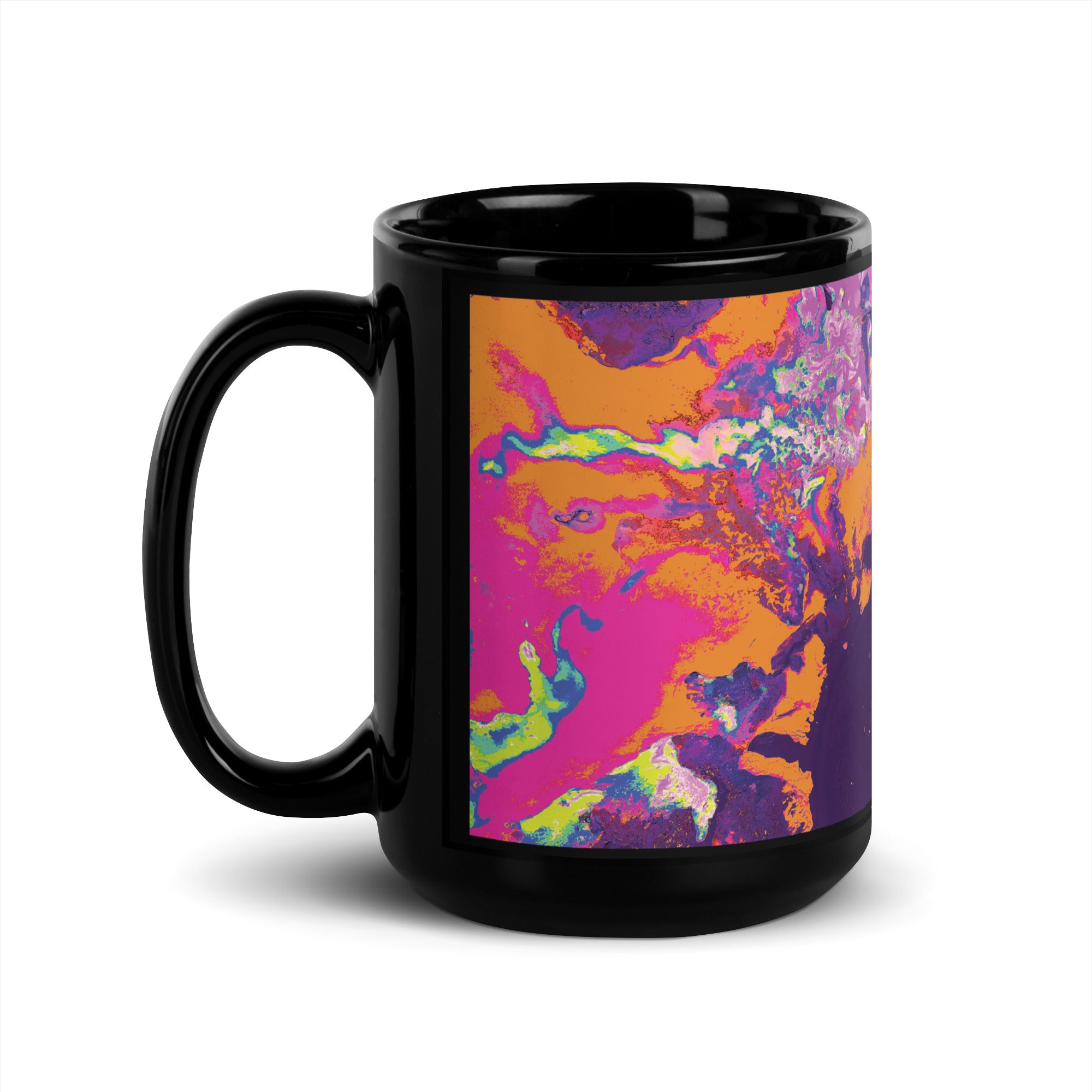 Magenta Pink Abstract Art Black Glossy Ceramic Mug