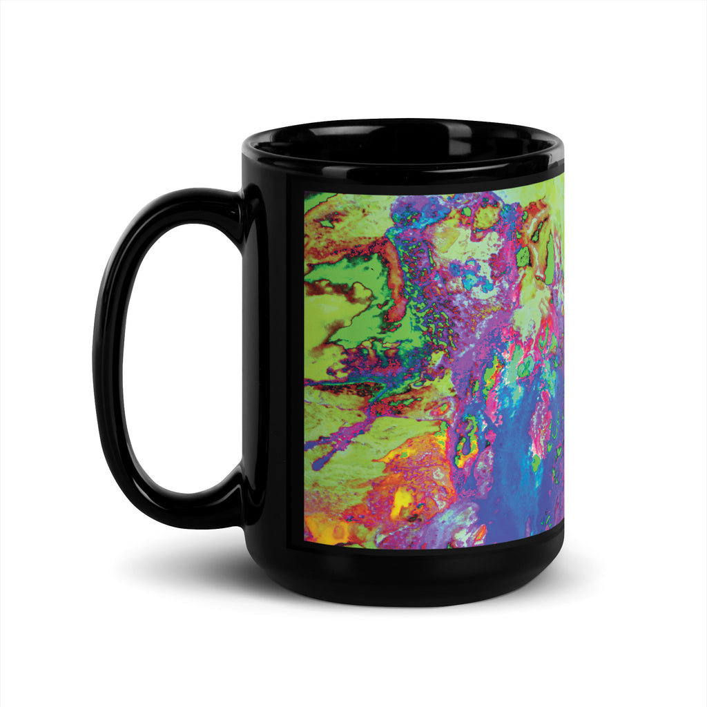 Neon Abstract Art Black Glossy Ceramic Mug
