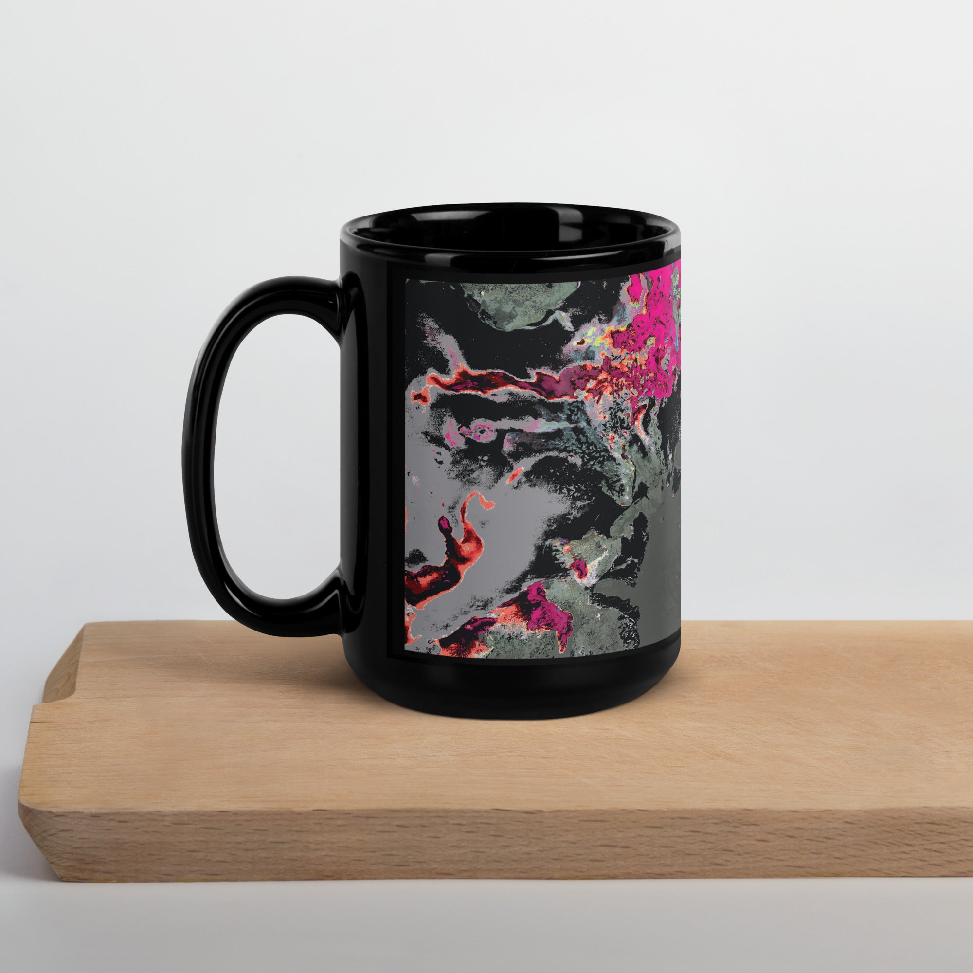 Gray Abstract Art Black Ceramic Coffee Mug