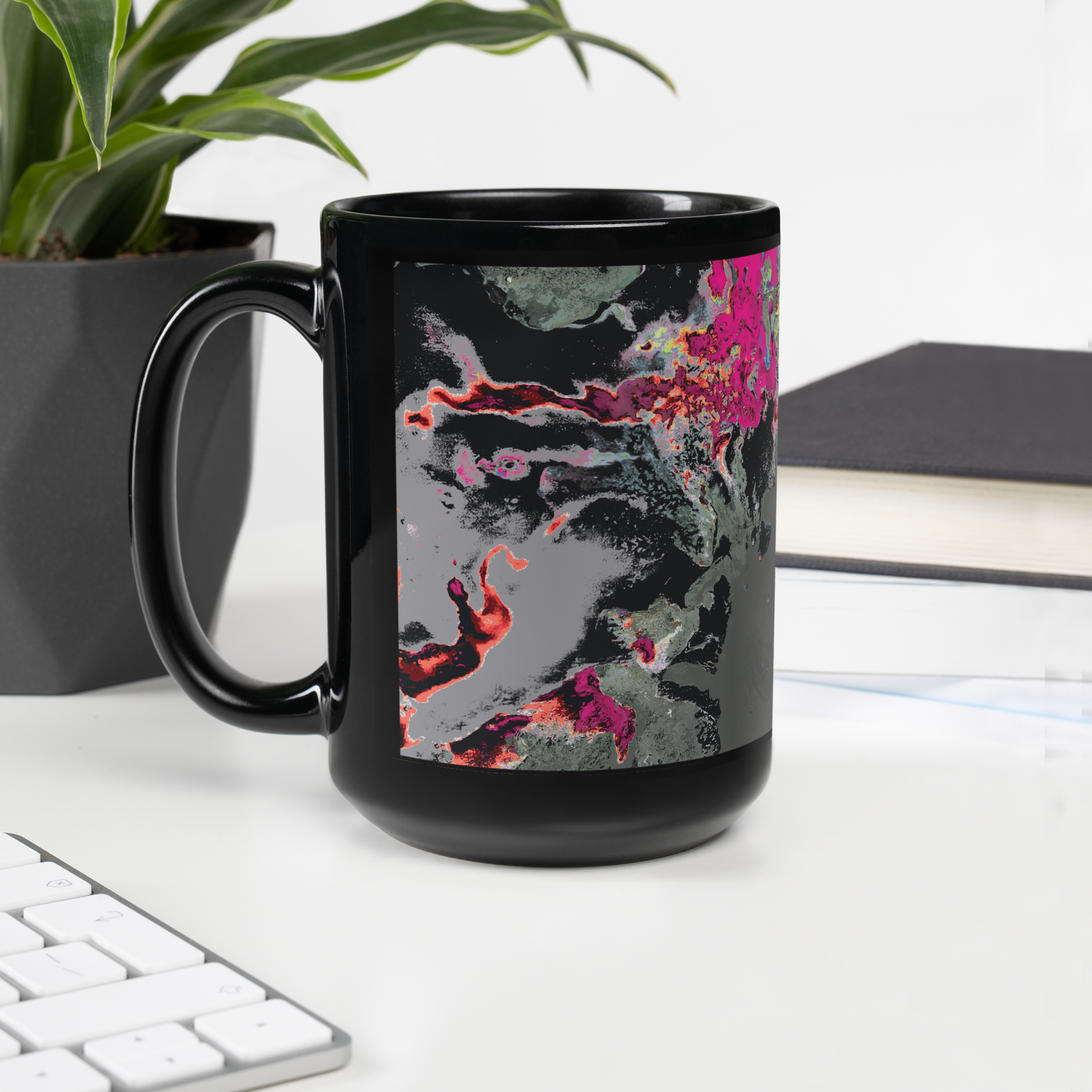 Gray Abstract Art Black Ceramic Coffee Mug
