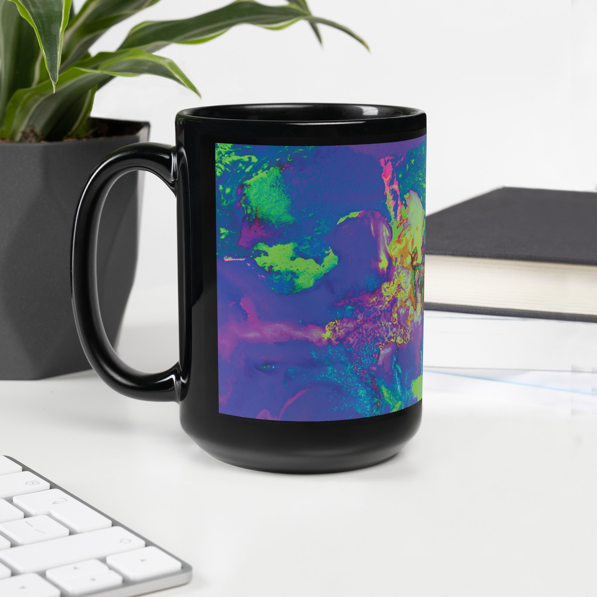 Neon Abstract Art Black Ceramic Coffee Mug