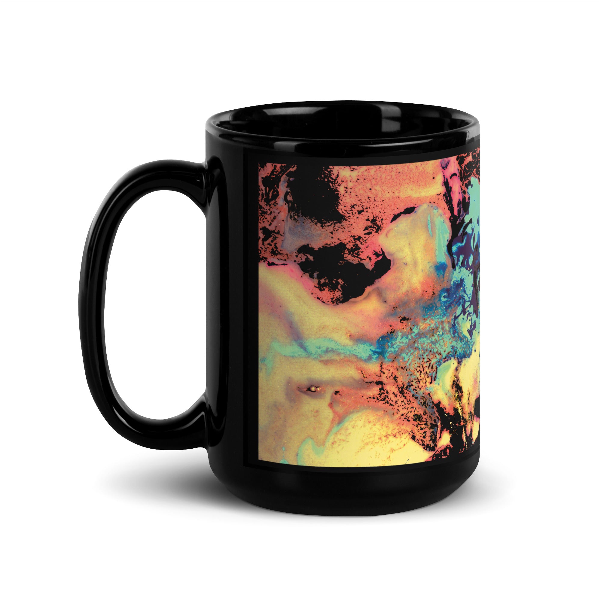 Yellow Abstract Art Black Ceramic Mug