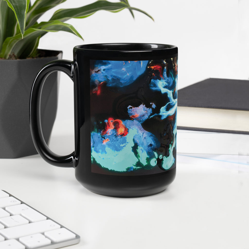 Aqua Abstract Art Black Ceramic Coffee Mug