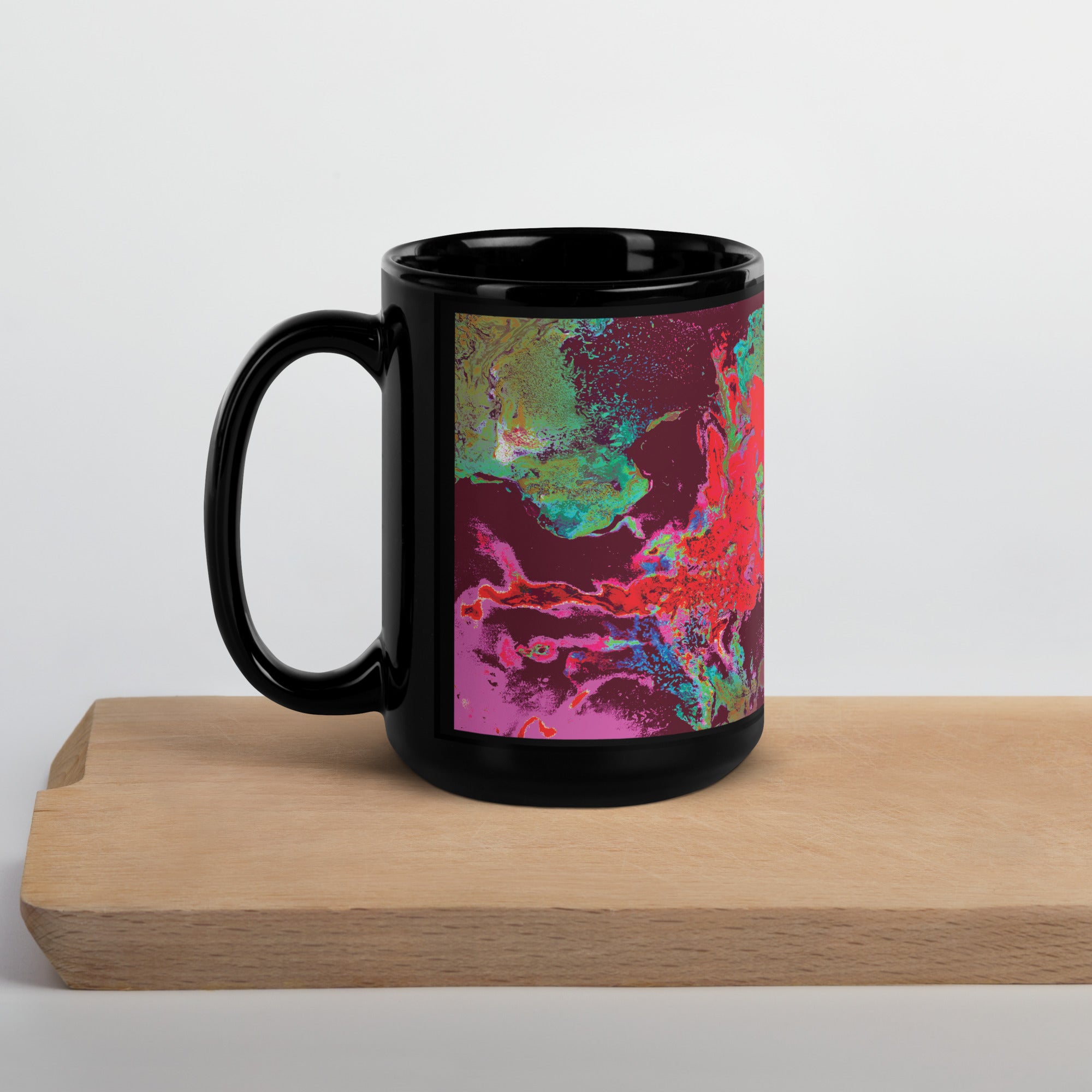 Maroon Abstract Art Black Ceramic Coffee Mug