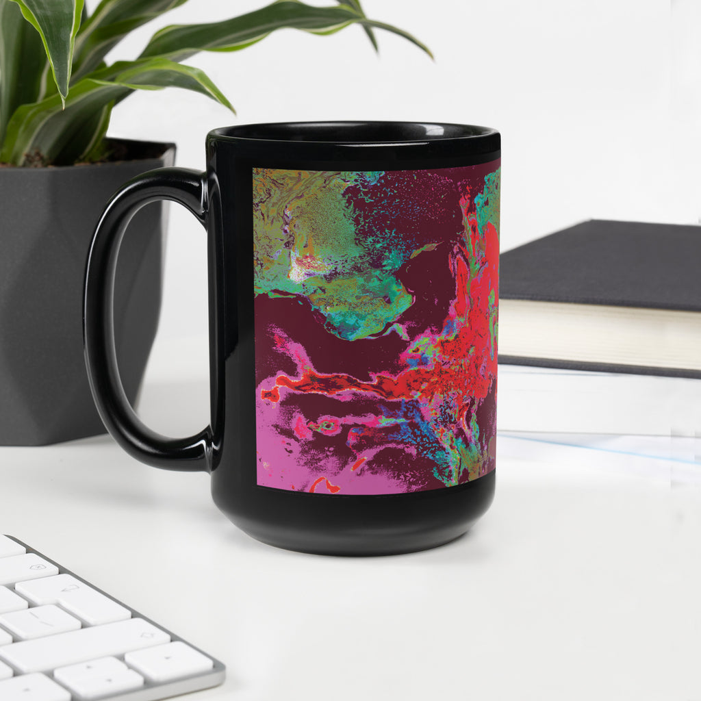 Maroon Abstract Art Black Ceramic Coffee Mug