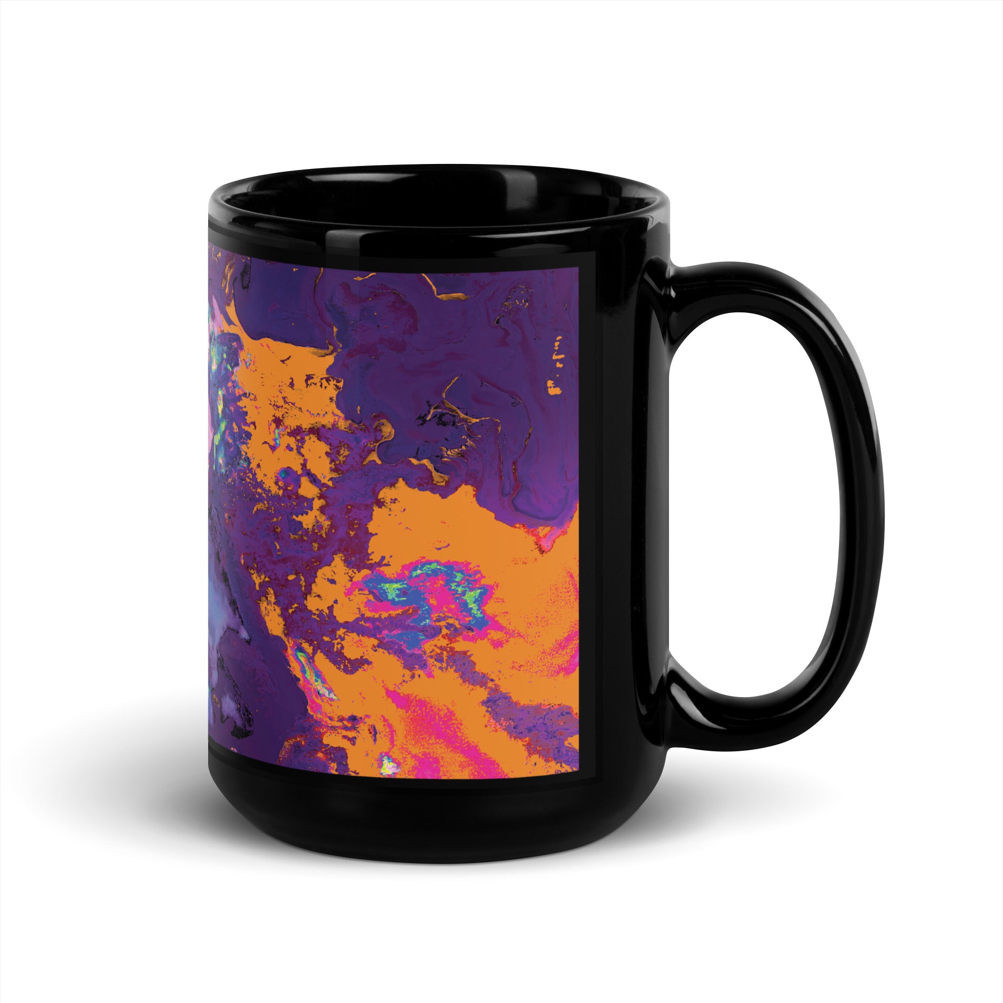 Magenta Pink Abstract Art Black Glossy Ceramic Mug