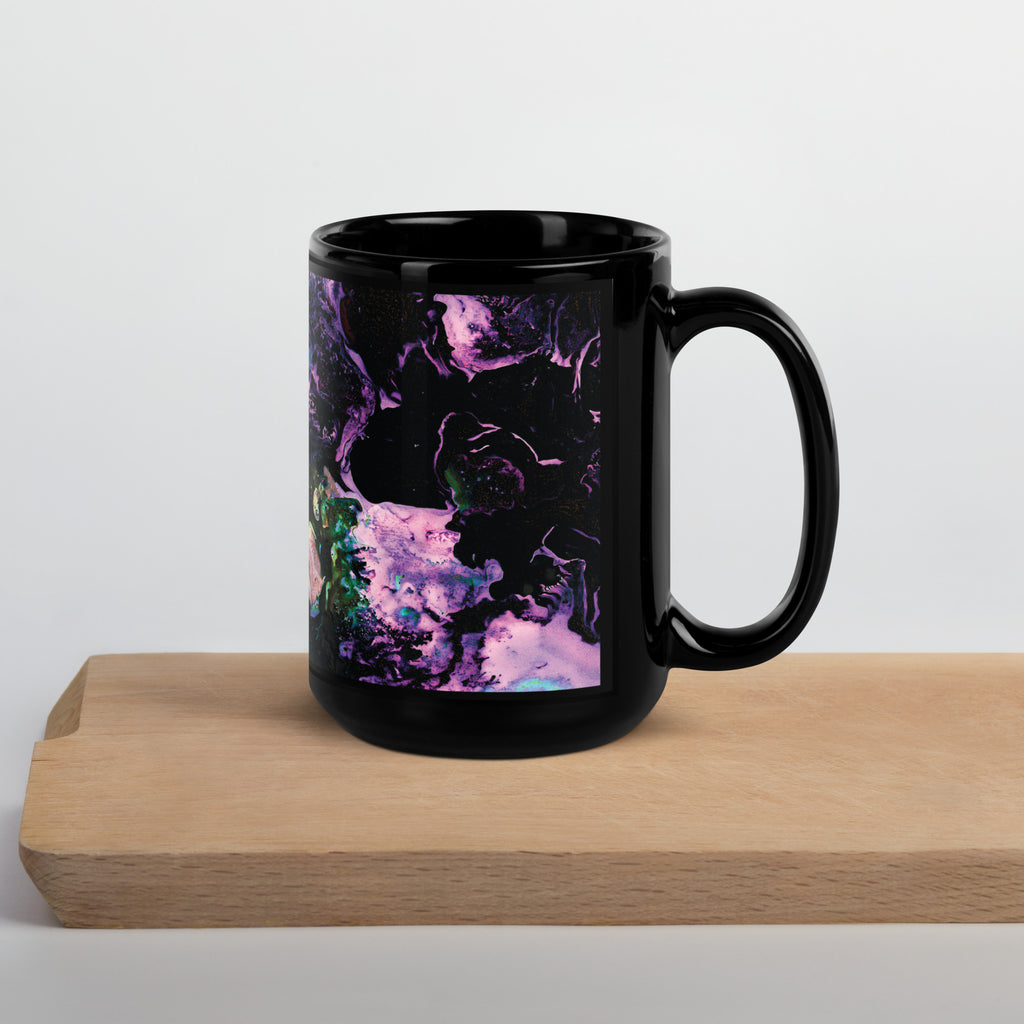 Lavender Abstract Art Black Ceramic Coffee Mug