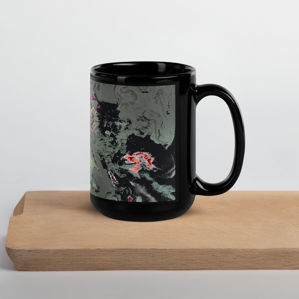 Gray Abstract Art Black Ceramic Coffee Mug