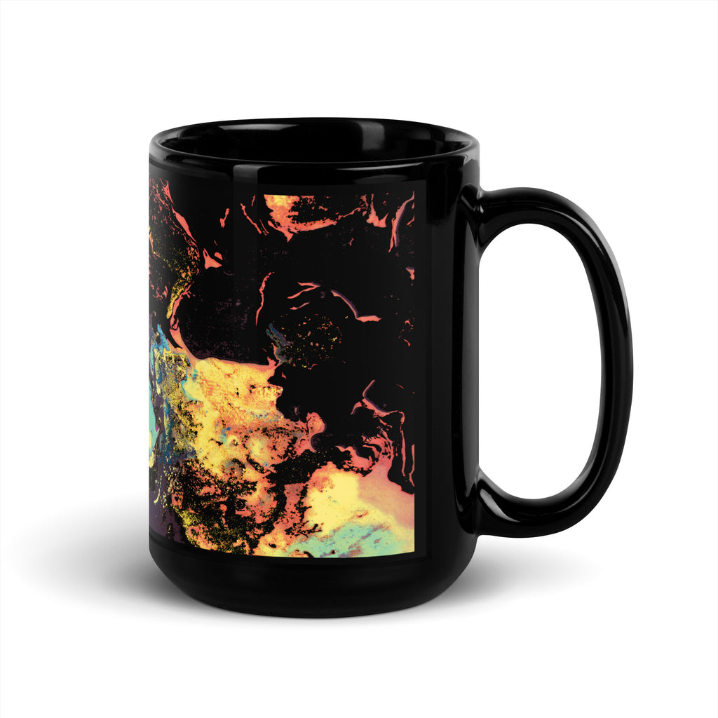 Yellow Abstract Art Black Ceramic Mug