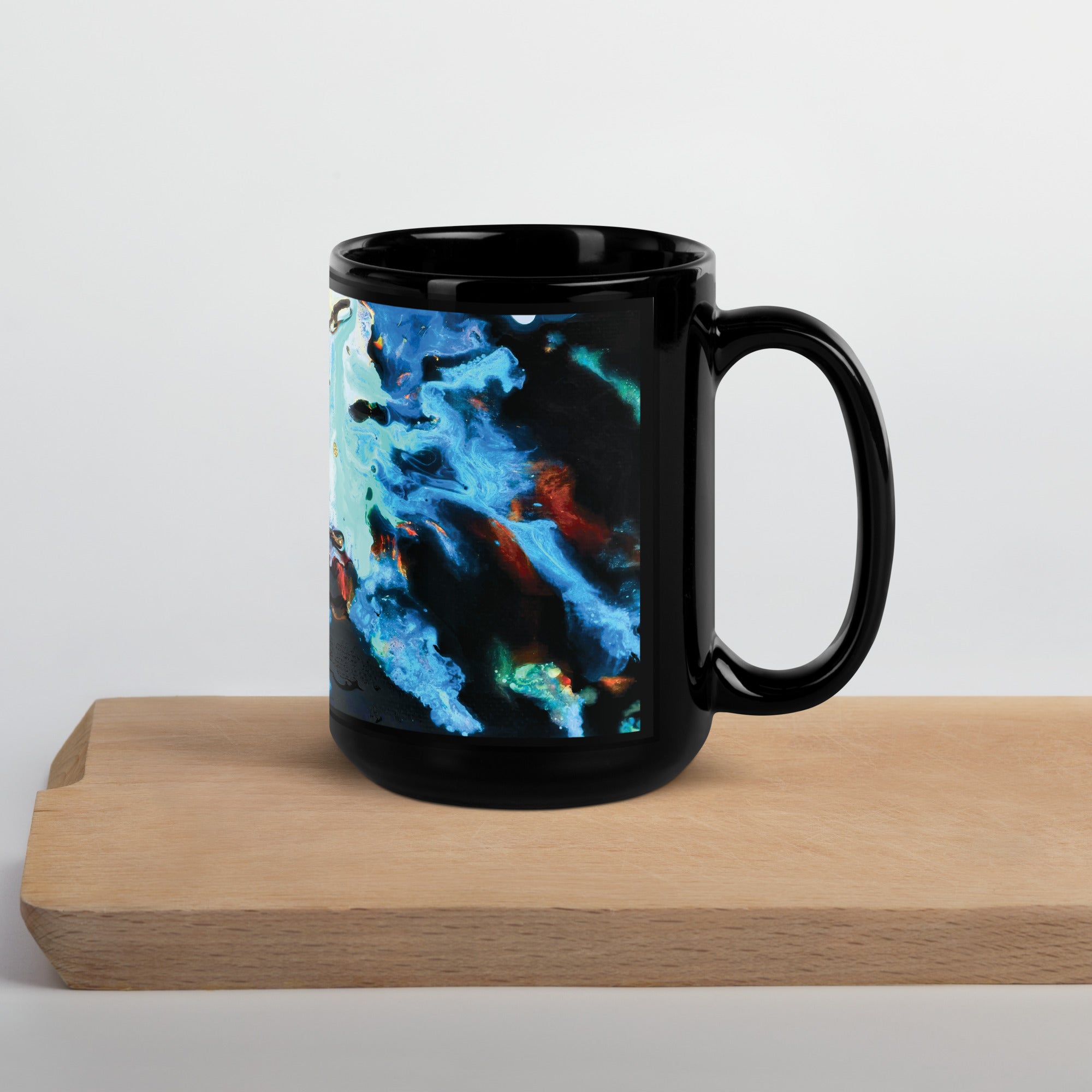 Aqua Abstract Art Black Ceramic Coffee Mug