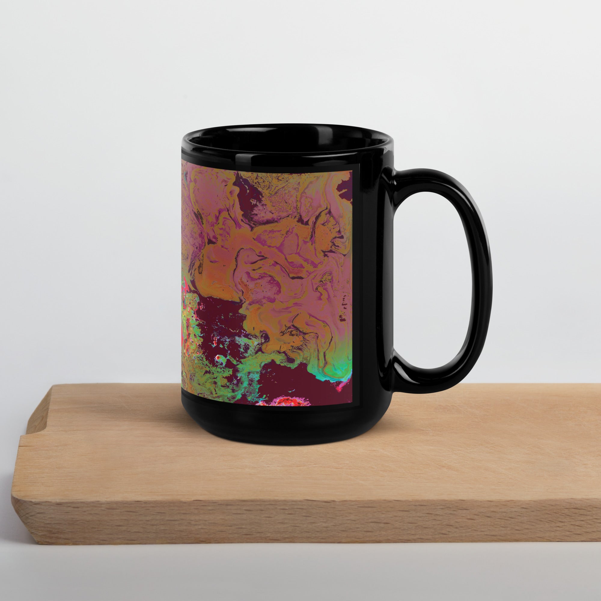 Maroon Abstract Art Black Ceramic Coffee Mug