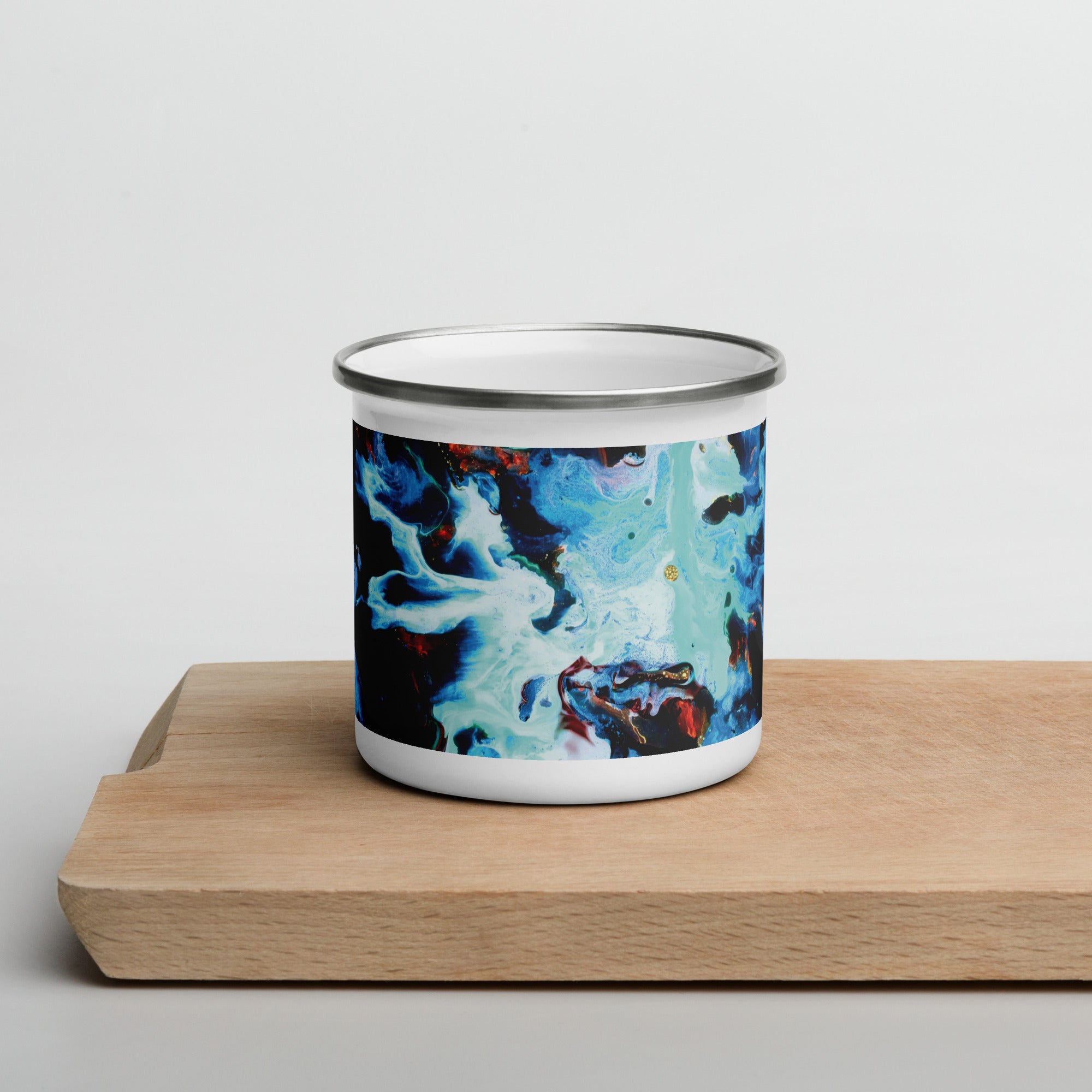 Aqua Abstract Art Enamel Camper Mug