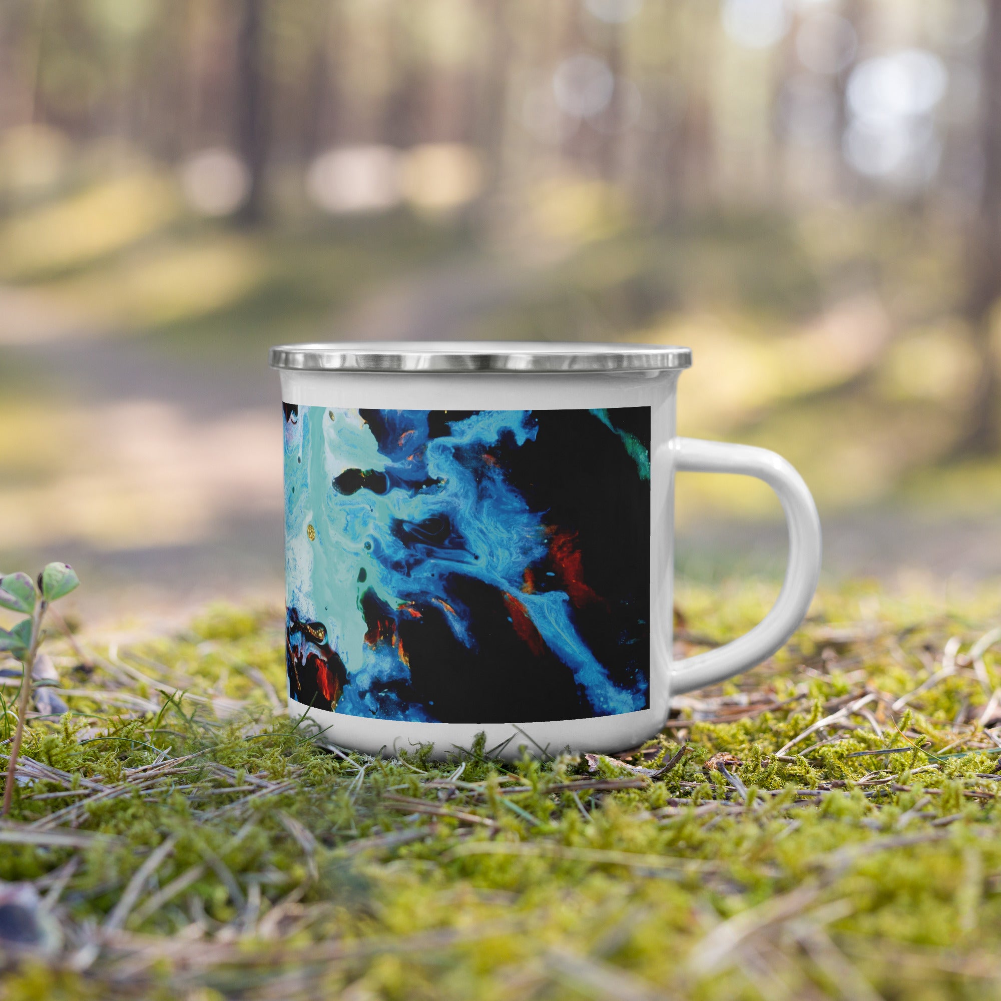Aqua Abstract Art Enamel Camper Mug