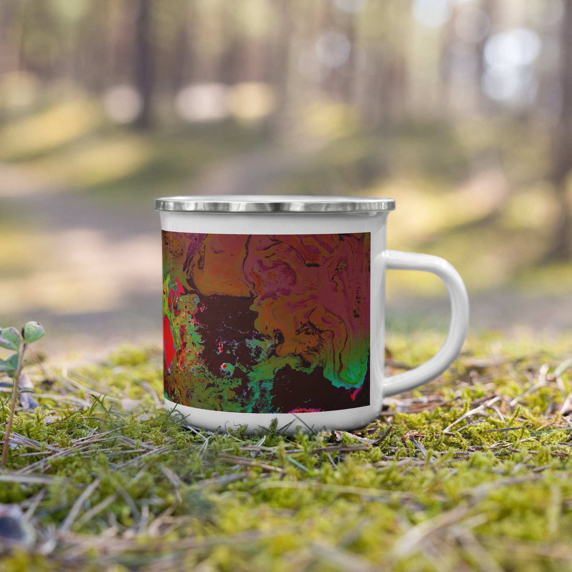 Maroon Abstract Art Enamel Camper Mug