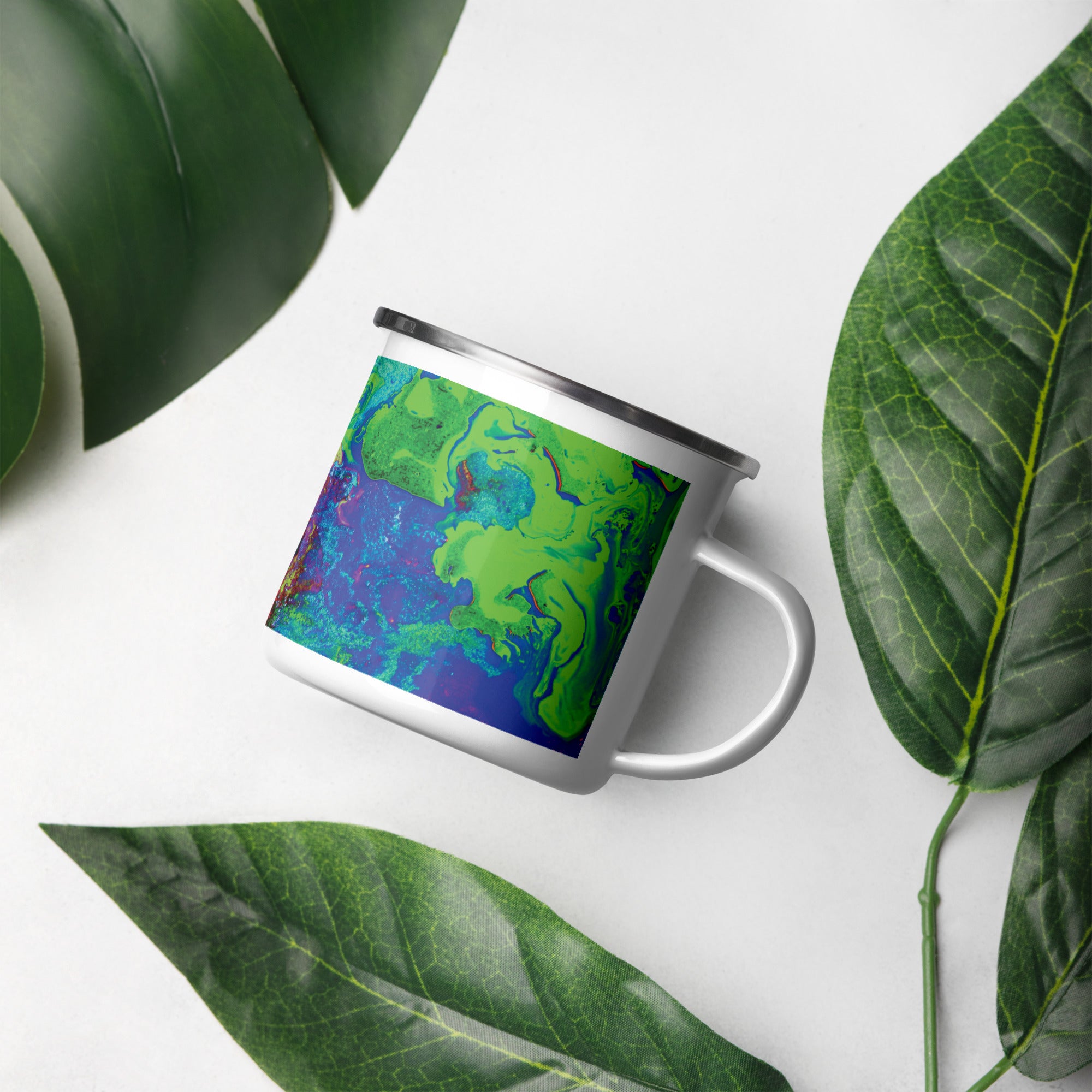 Neon Abstract Art Enamel Camper Mug