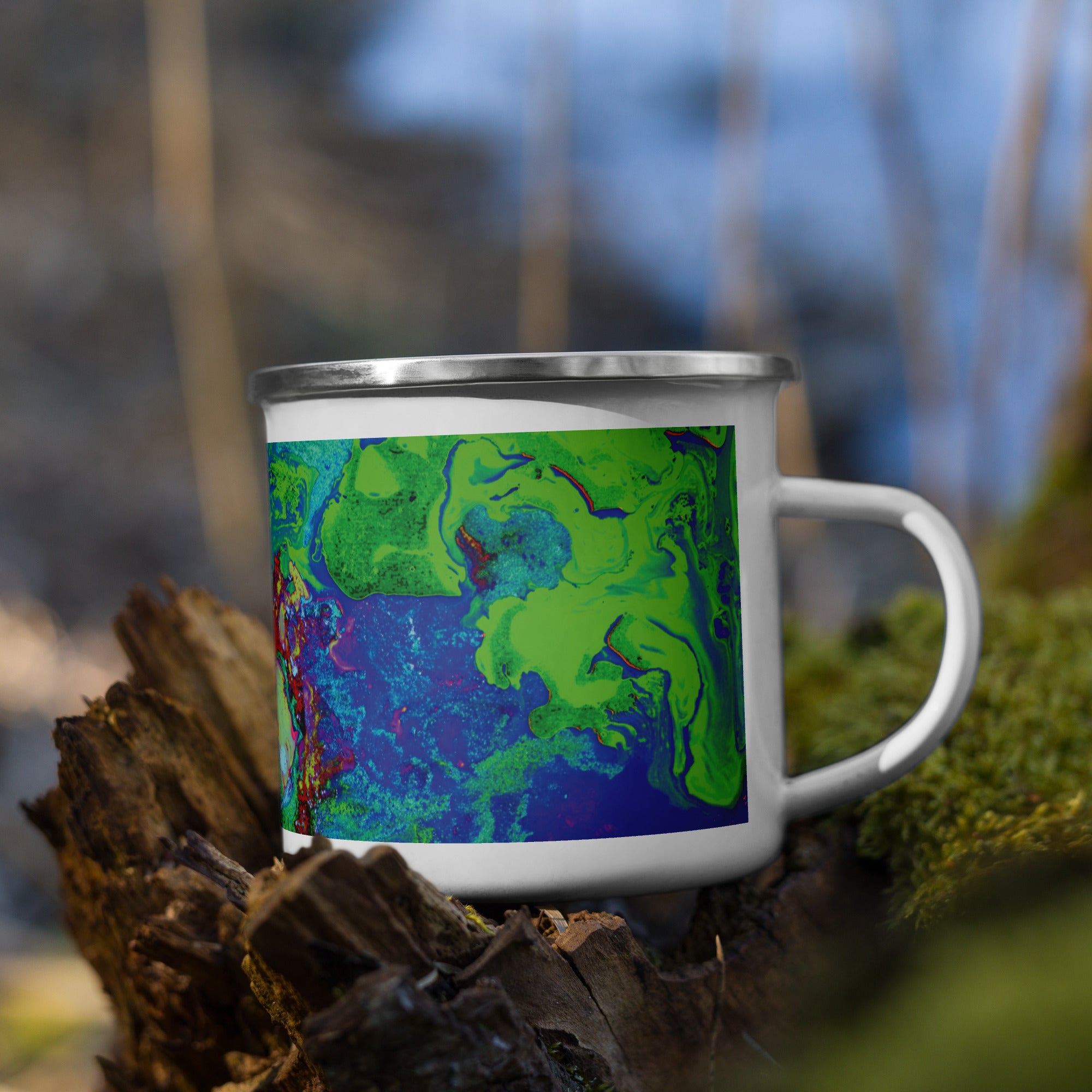 Neon Abstract Art Enamel Camper Mug