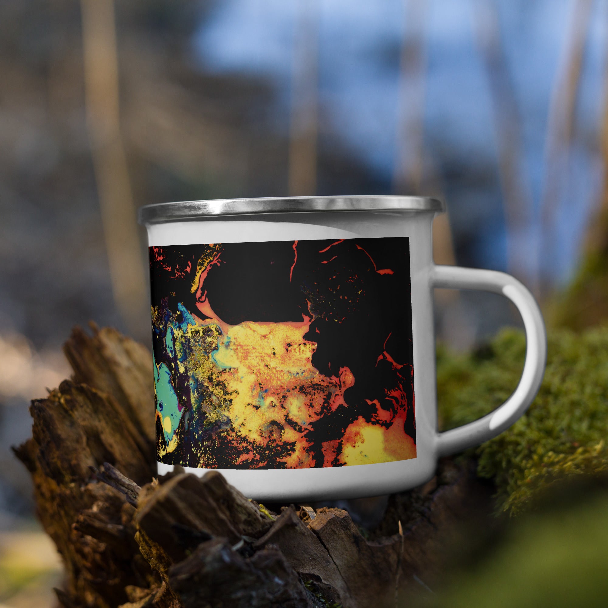 Yellow Abstract Art Enamel Camper Mug