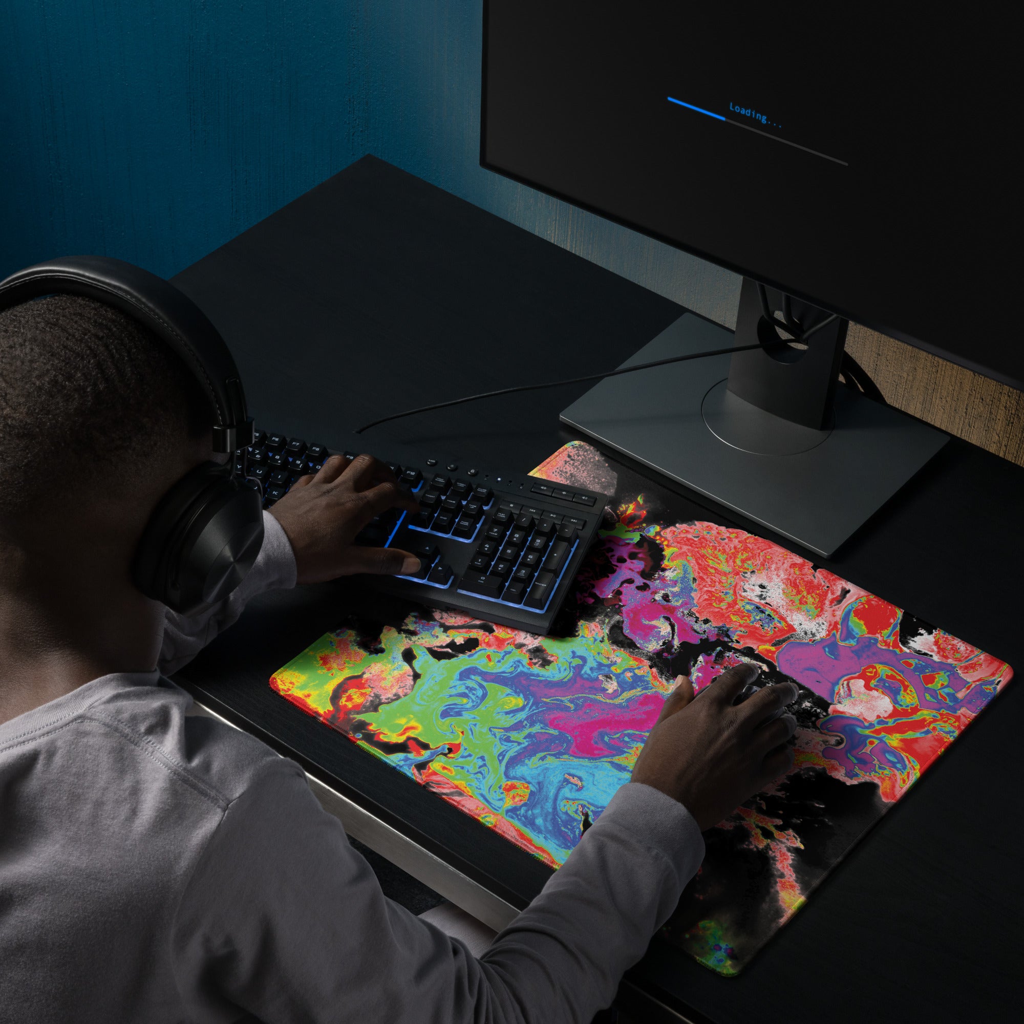 Neon Red Abstract Art Gaming Mouse Pad