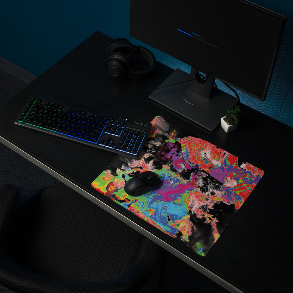 Neon Red Abstract Art Gaming Mouse Pad