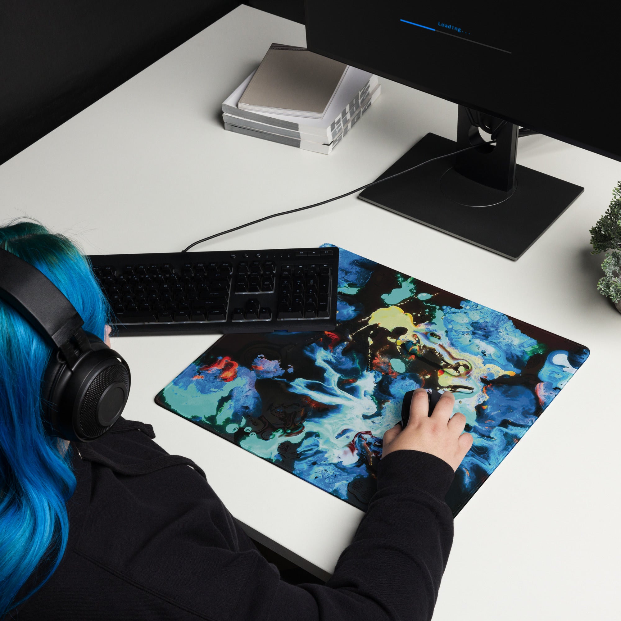 Aqua Abstract Art Gaming Mouse Pad