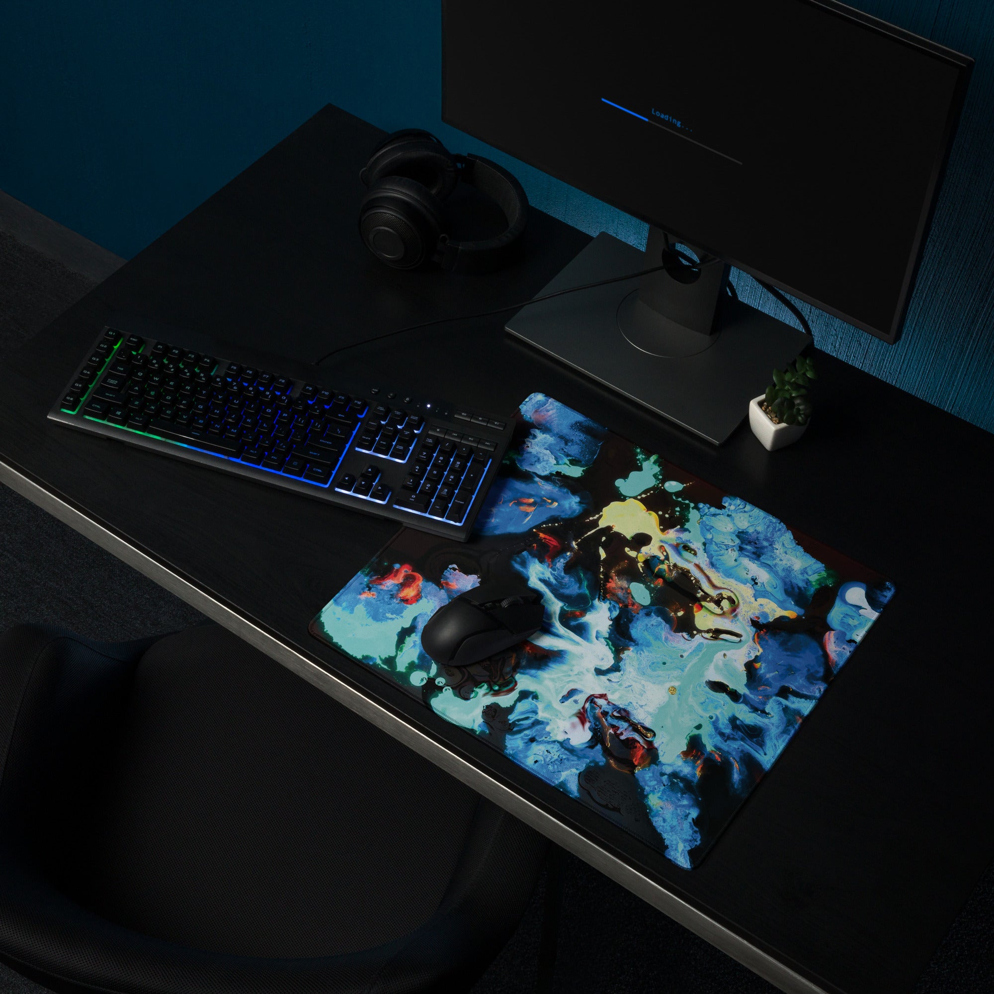 Aqua Abstract Art Gaming Mouse Pad