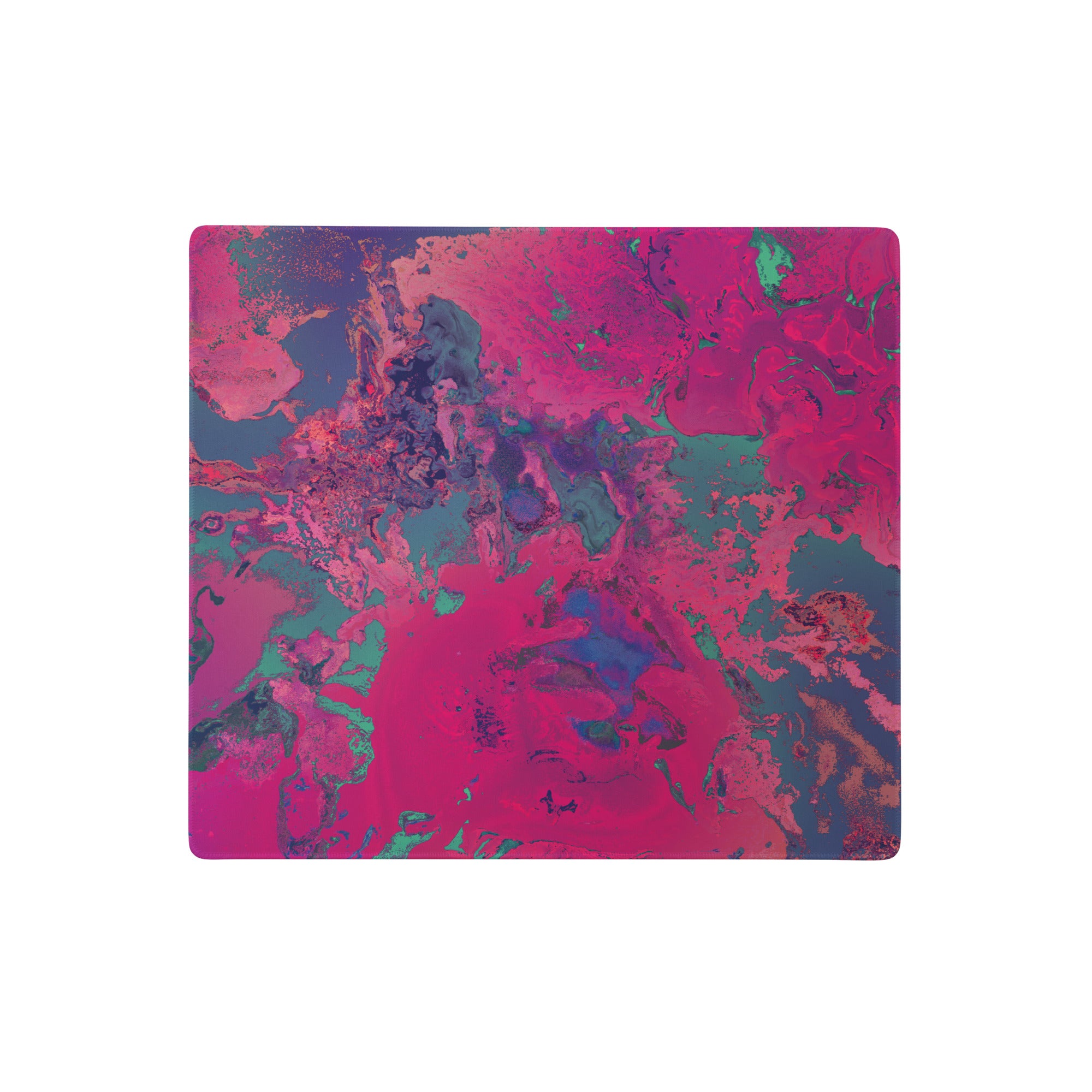 Abstract design mouse pad with pink and blue colors on a white background