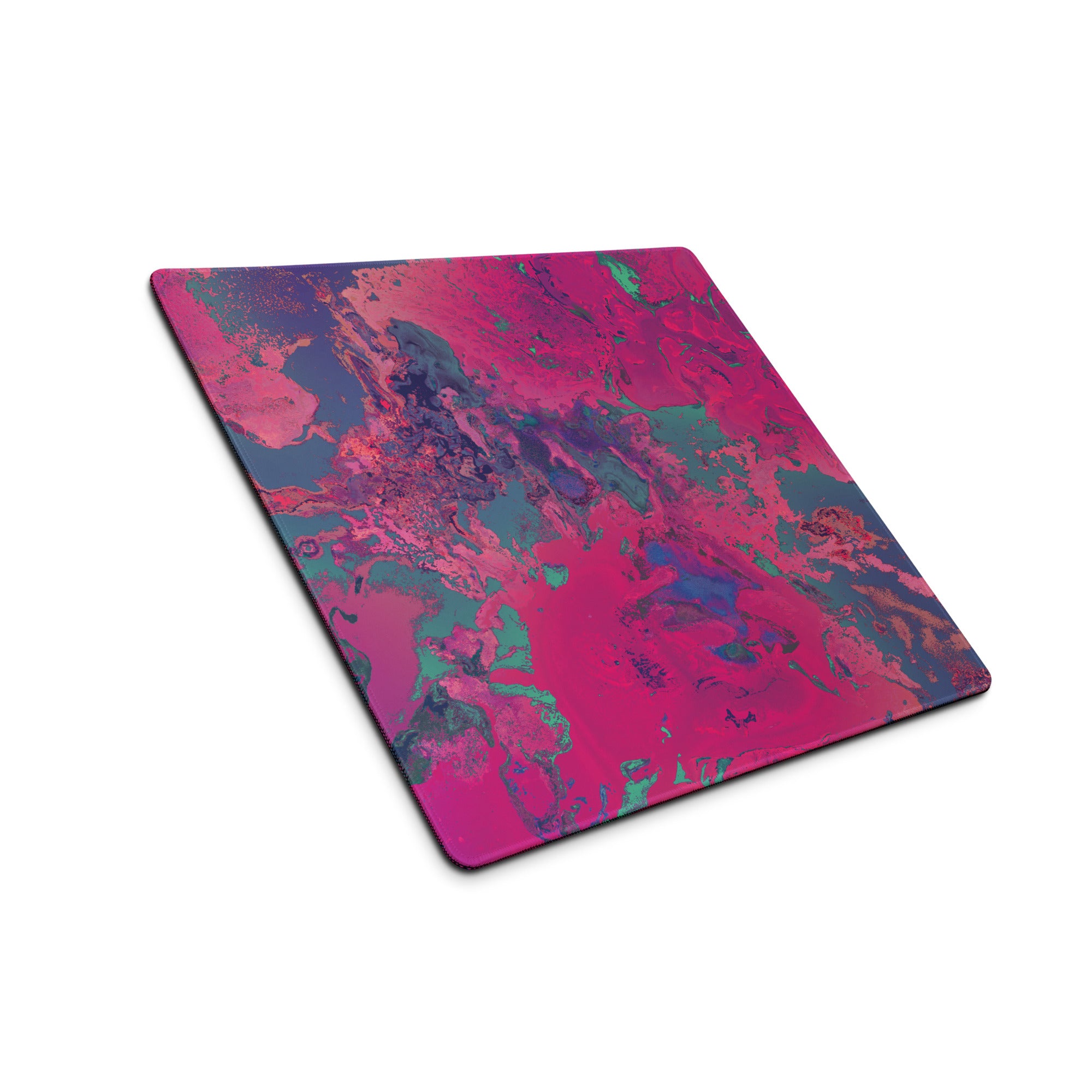 Colorful abstract design on a rectangular mouse pad with a white background