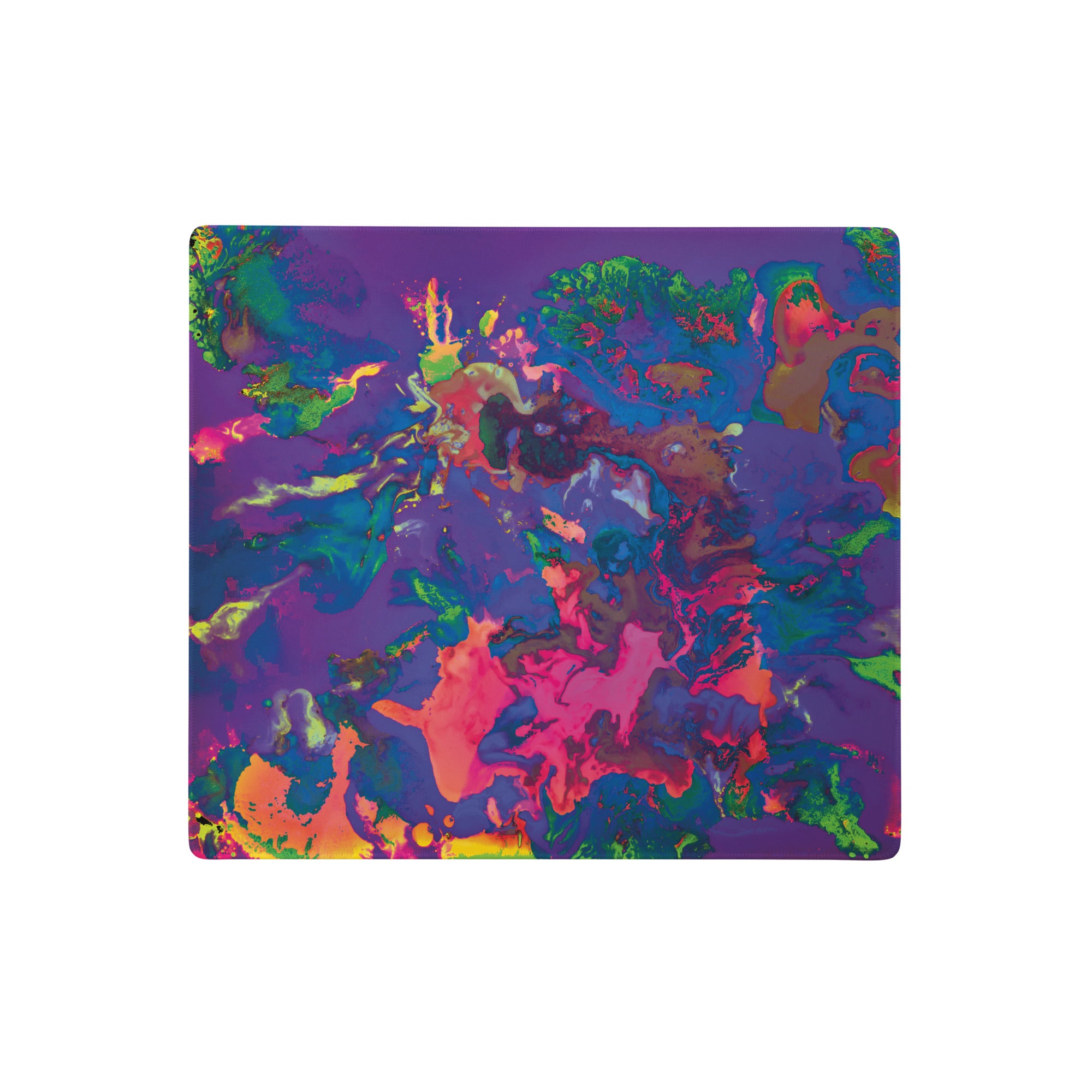 Colorful abstract pattern on a rectangular mat with a white background