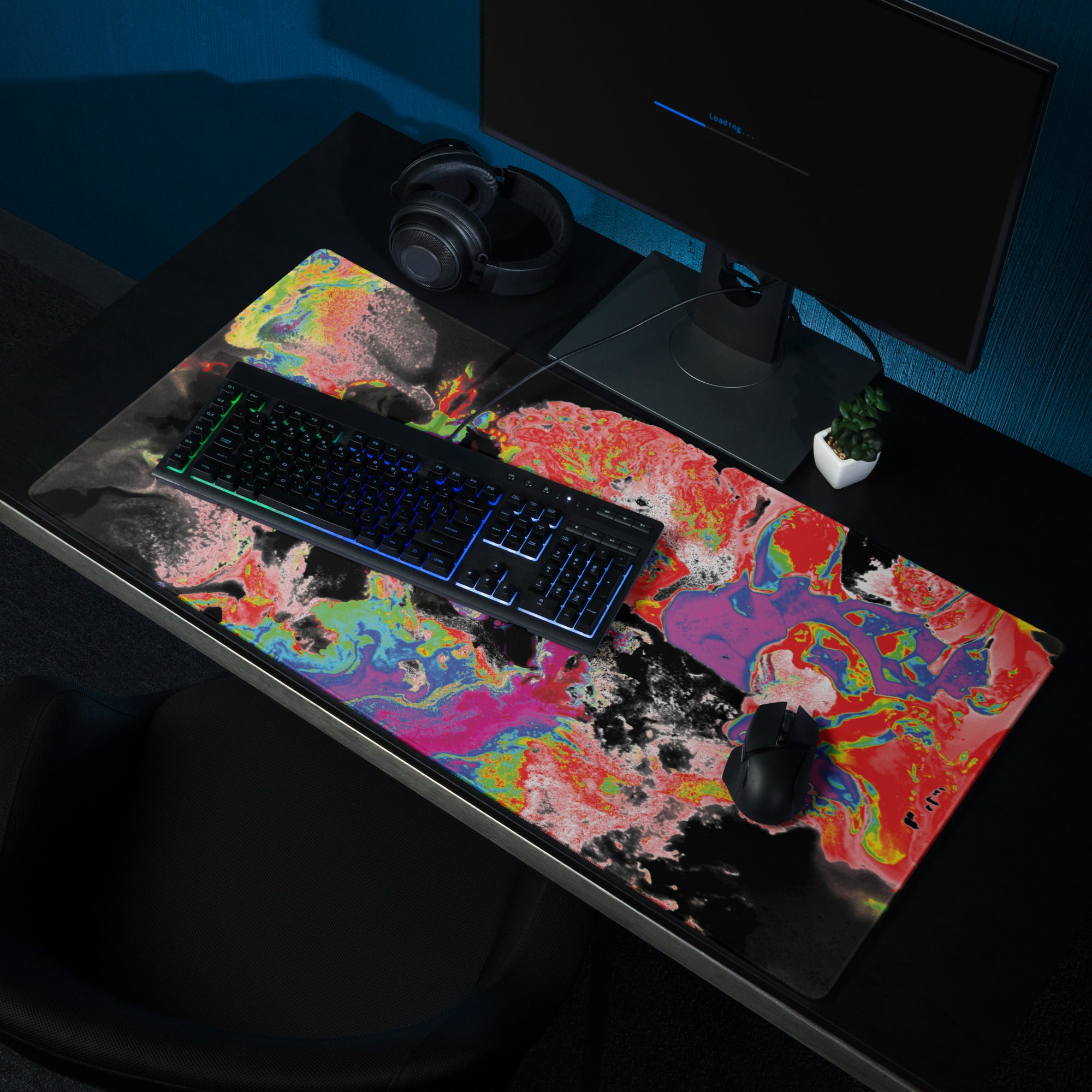 Neon Red Abstract Art Gaming Mouse Pad