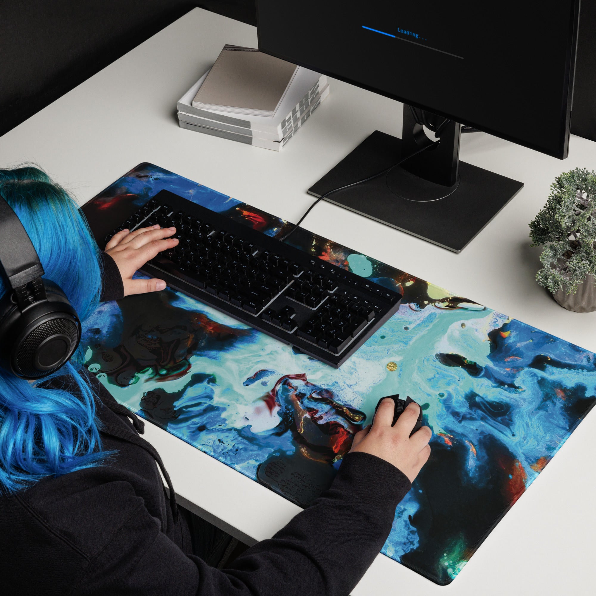 Aqua Abstract Art Gaming Mouse Pad
