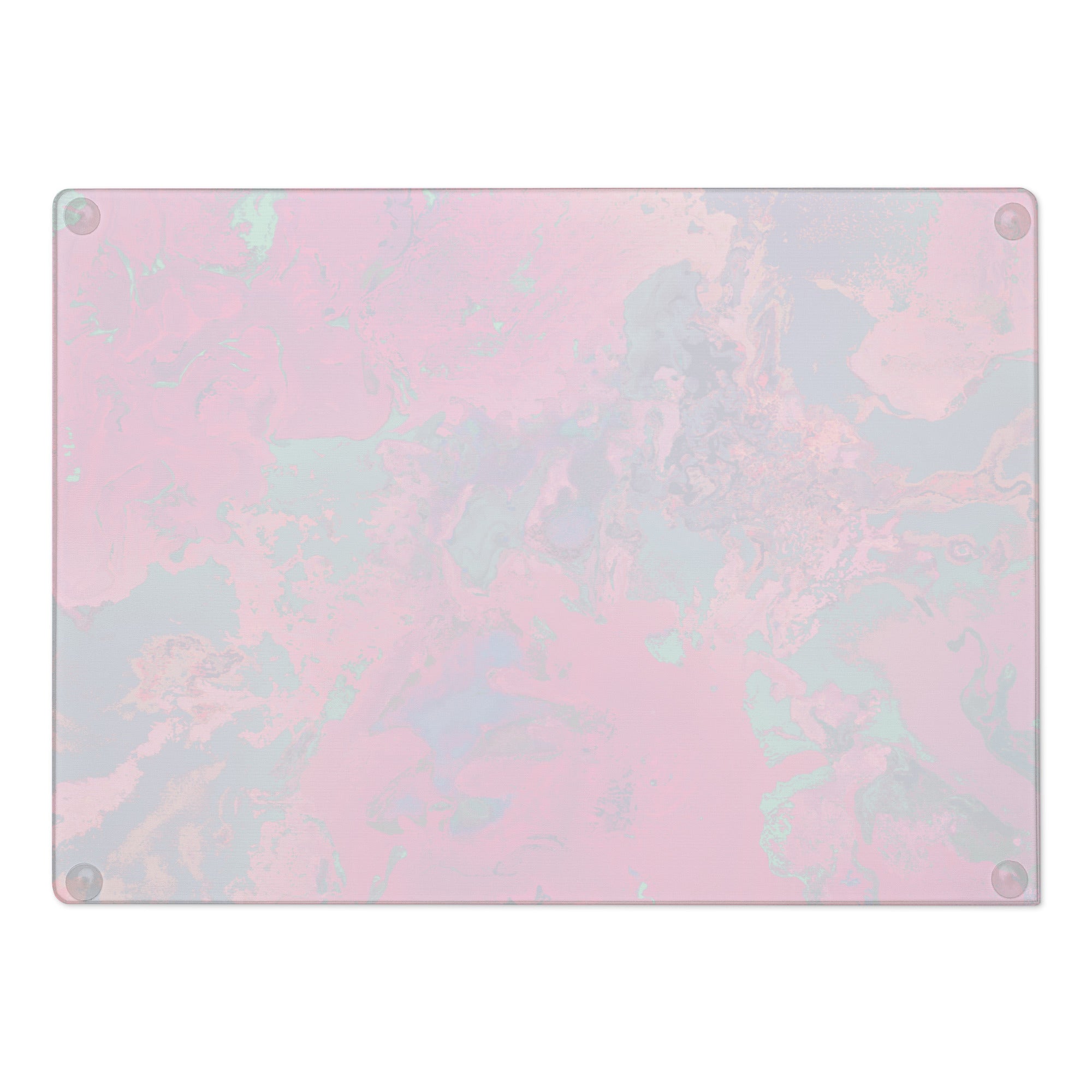Pink and gray marbled pattern on a rectangular board with metal screws.