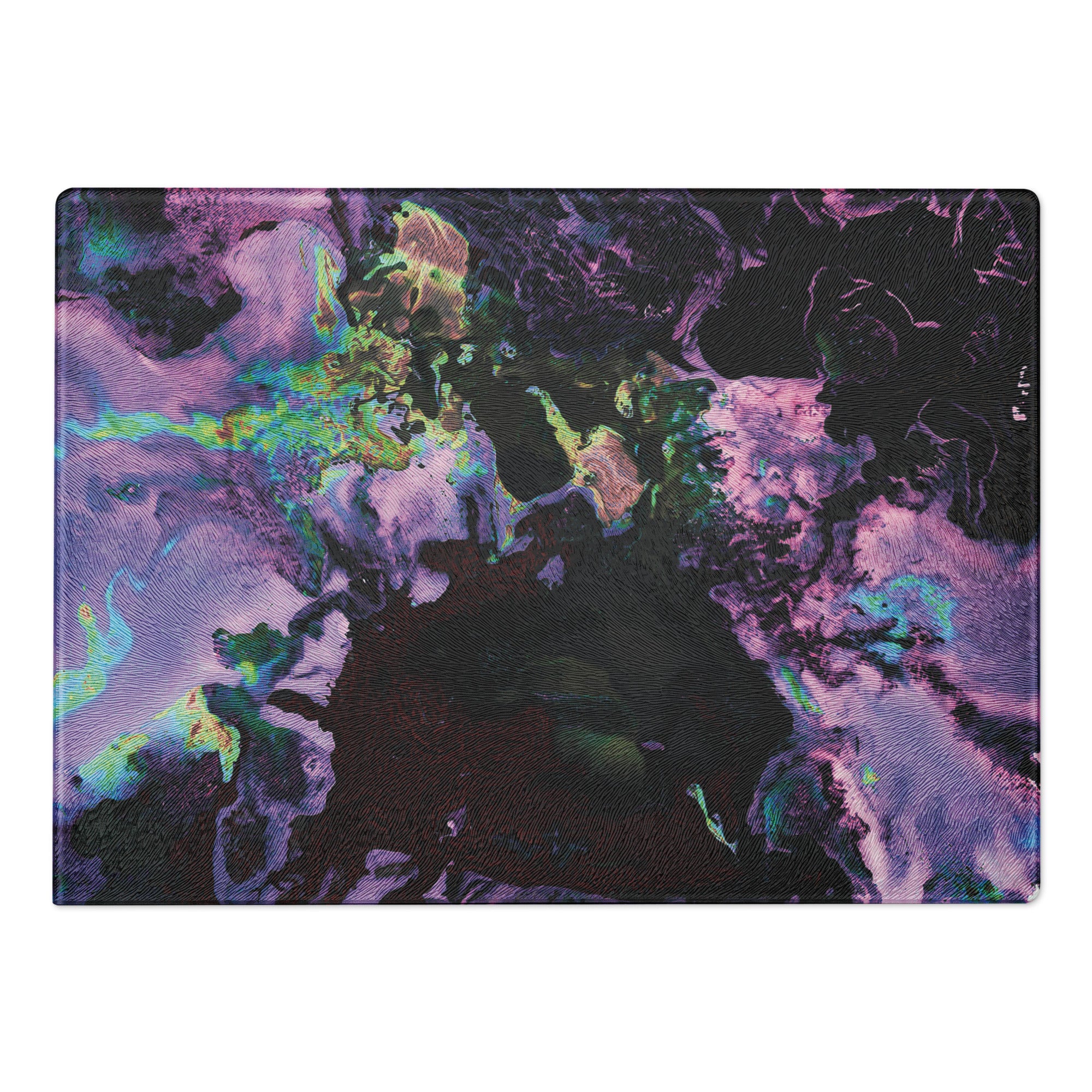 Colorful lavender abstract-patterned glass cutting board 