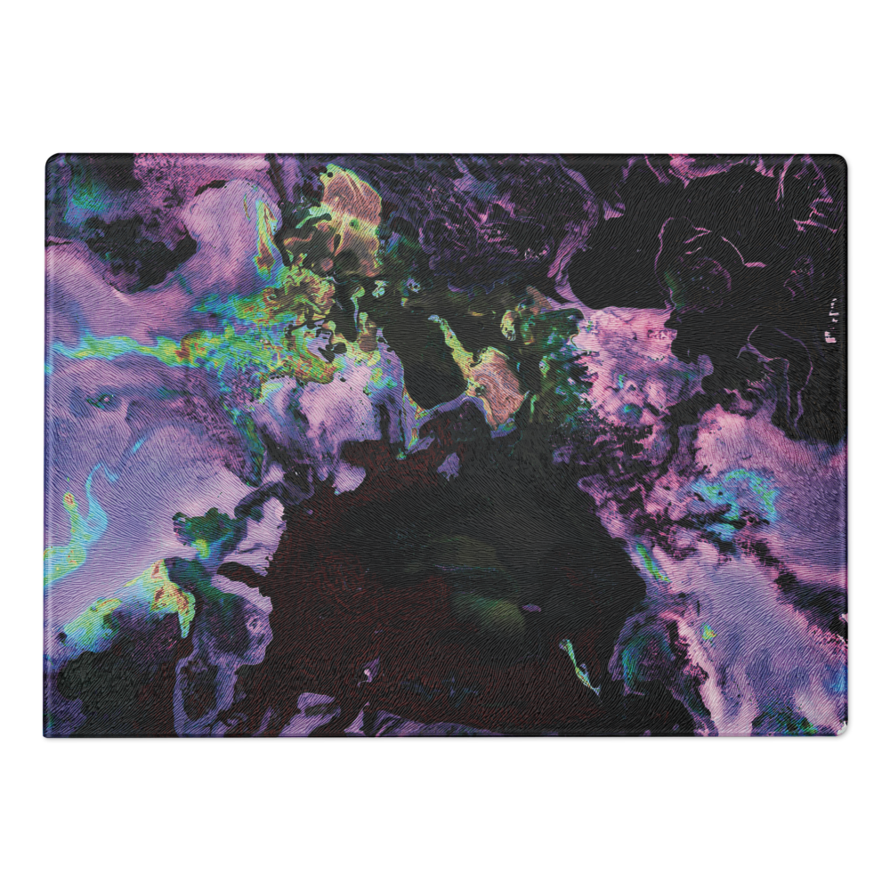 Colorful lavender abstract-patterned glass cutting board 