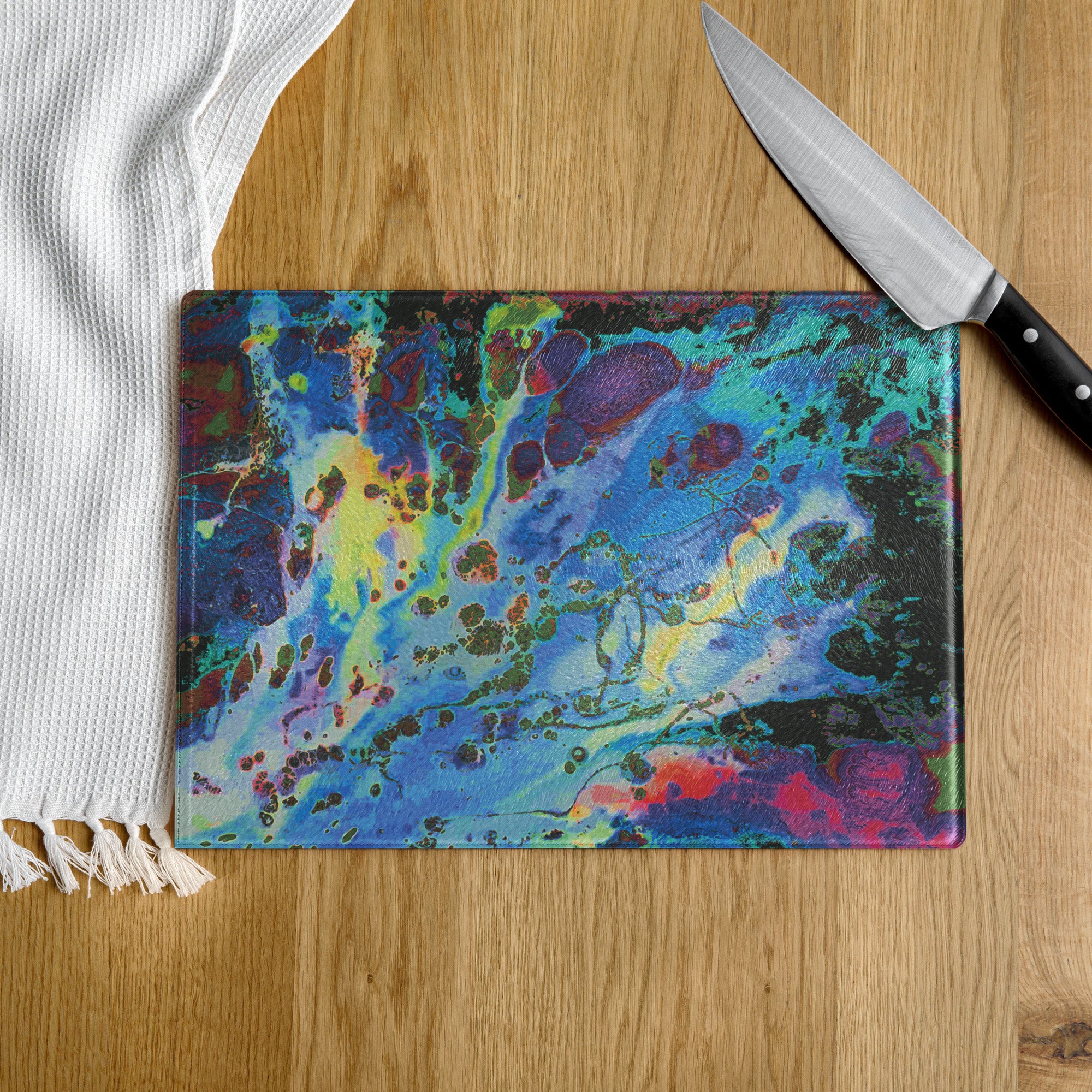 Colorful abstract blue glass cutting board 