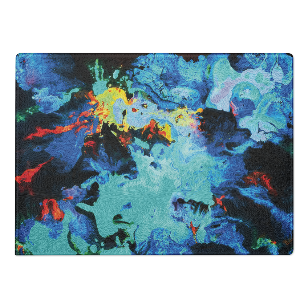 Colorful abstract art blue and black glass cutting board