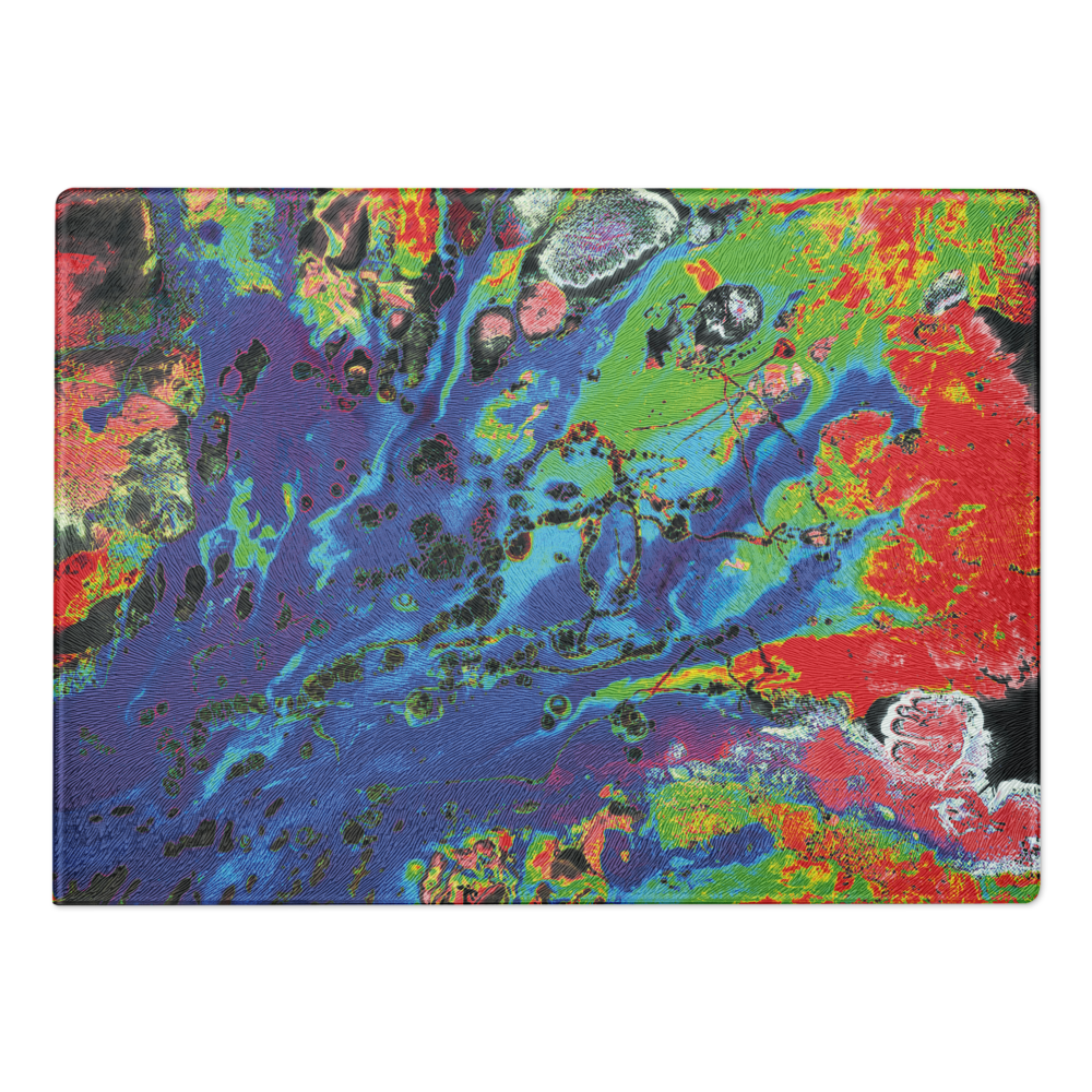 Colorful abstract design glass cutting board