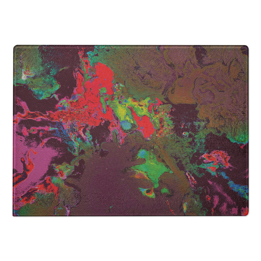 Colorful abstract cutting board on a rectangular mat