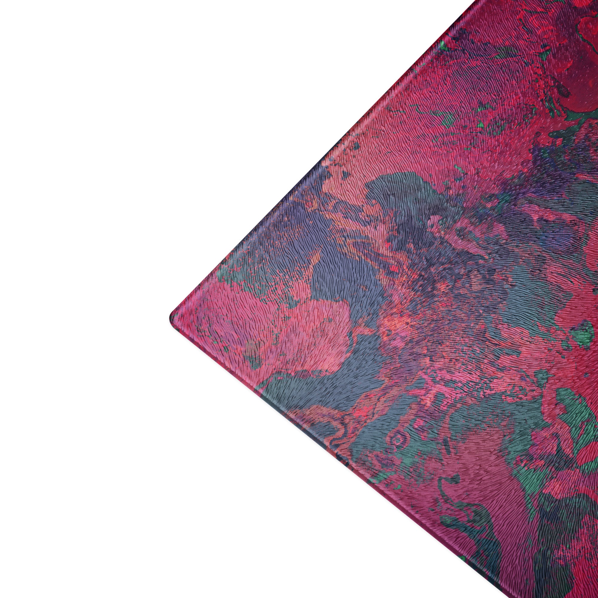 Maroon and green patterned fabric on a white background