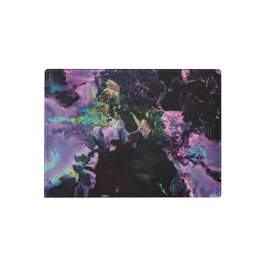 Colorful lavender abstract-patterned glass cutting board 