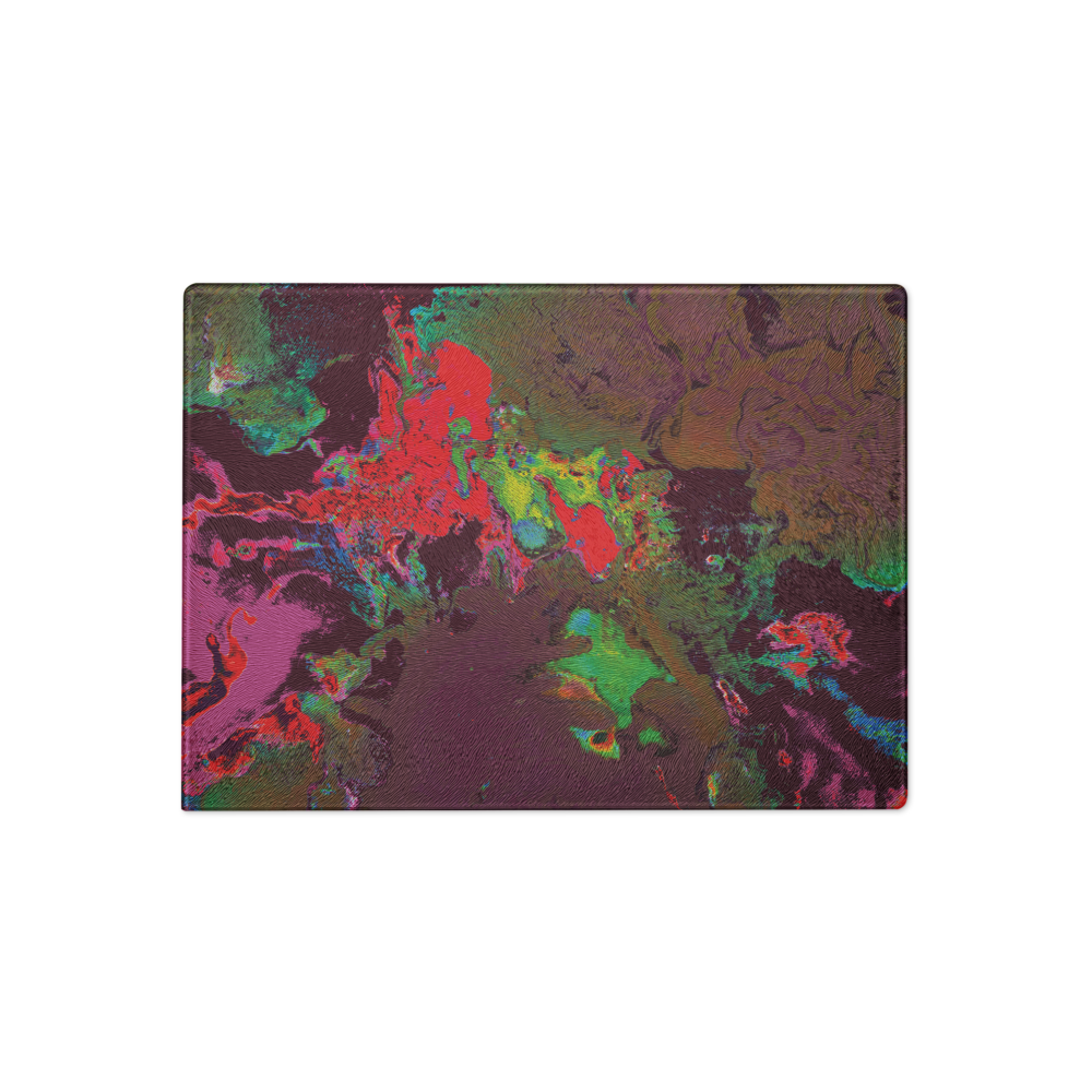 Colorful abstract design on a rectangular mat with a white background