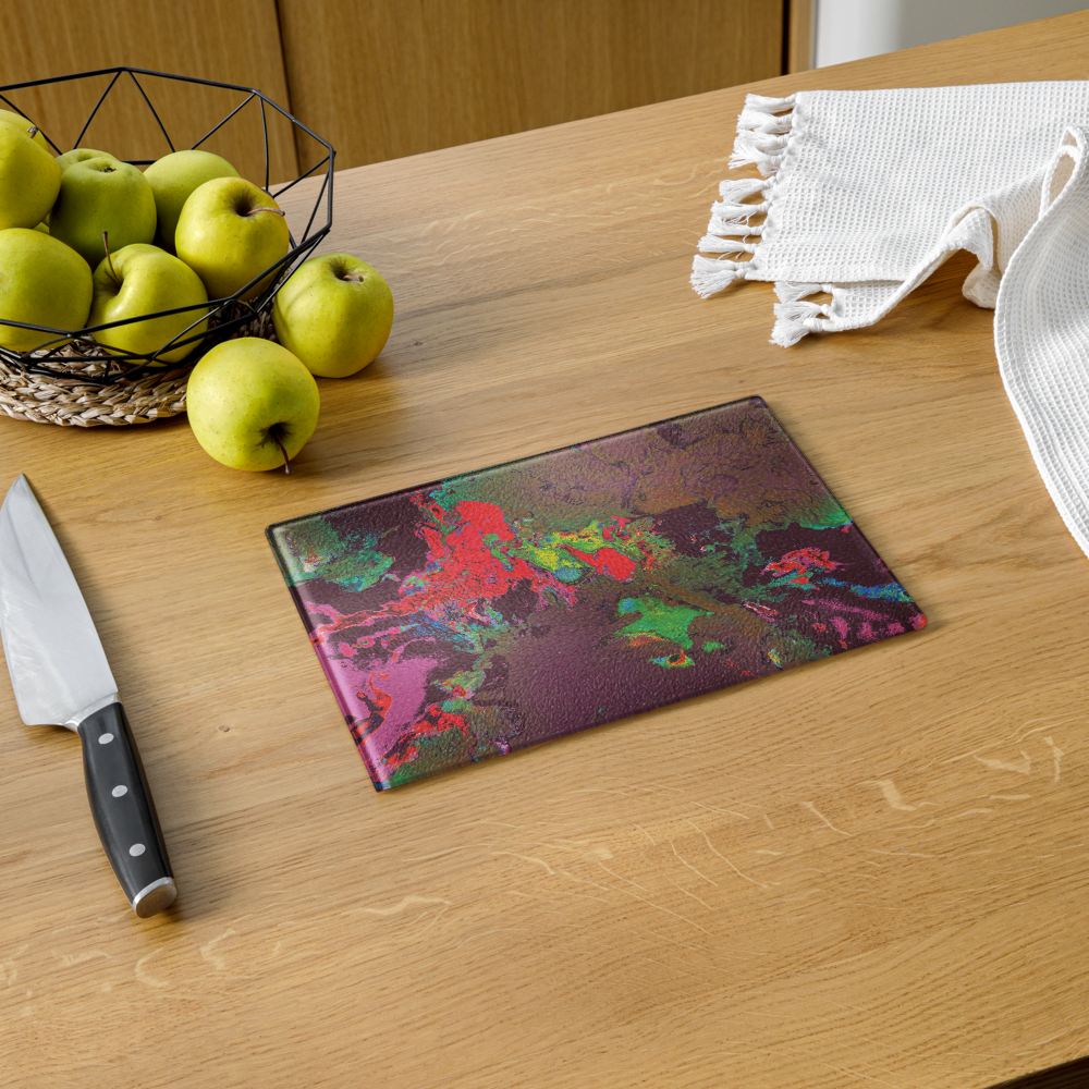 Colorful abstract art glass cutting board