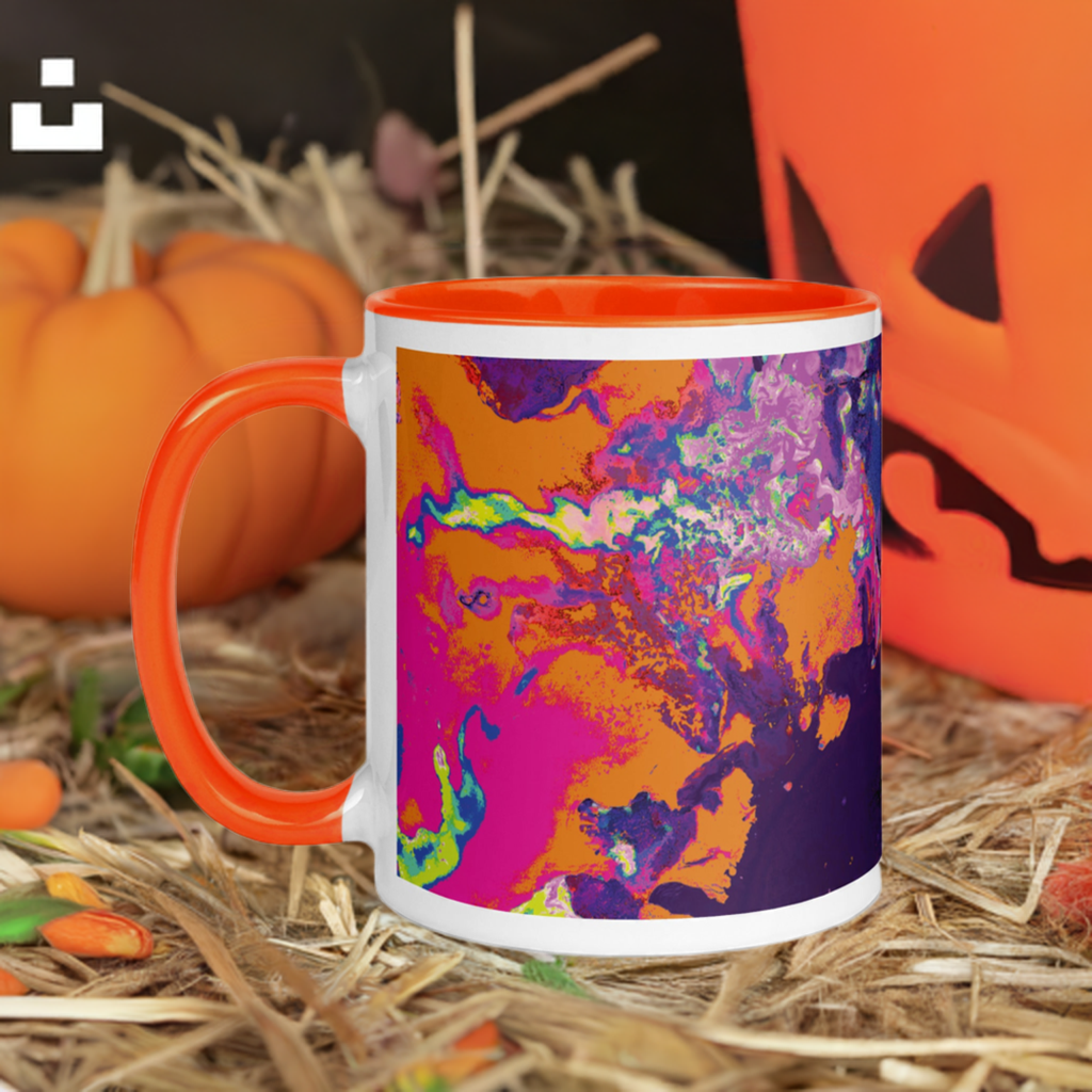 Magenta Orange Abstract Art Ceramic Coffee Mug with Orange Color Inside