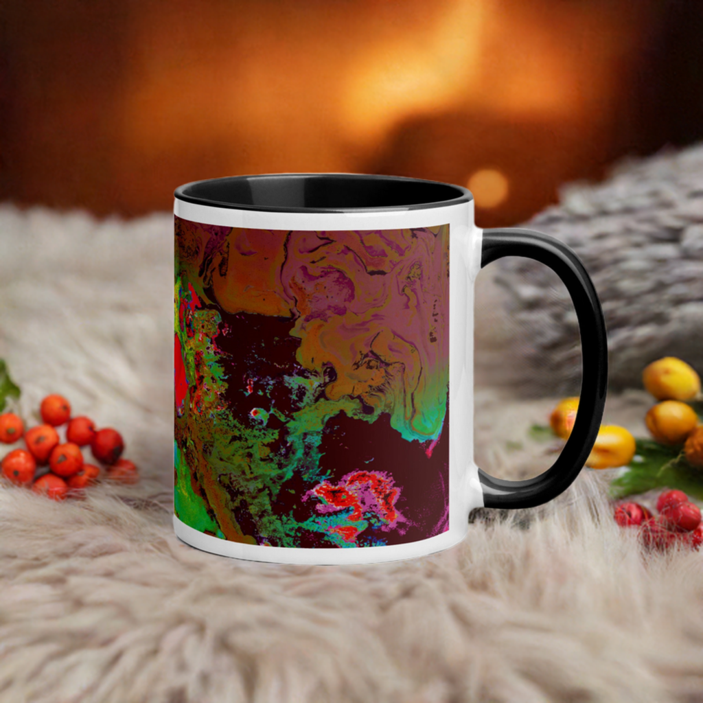 Magenta Abstract Art Ceramic Coffee Mug with Color Inside