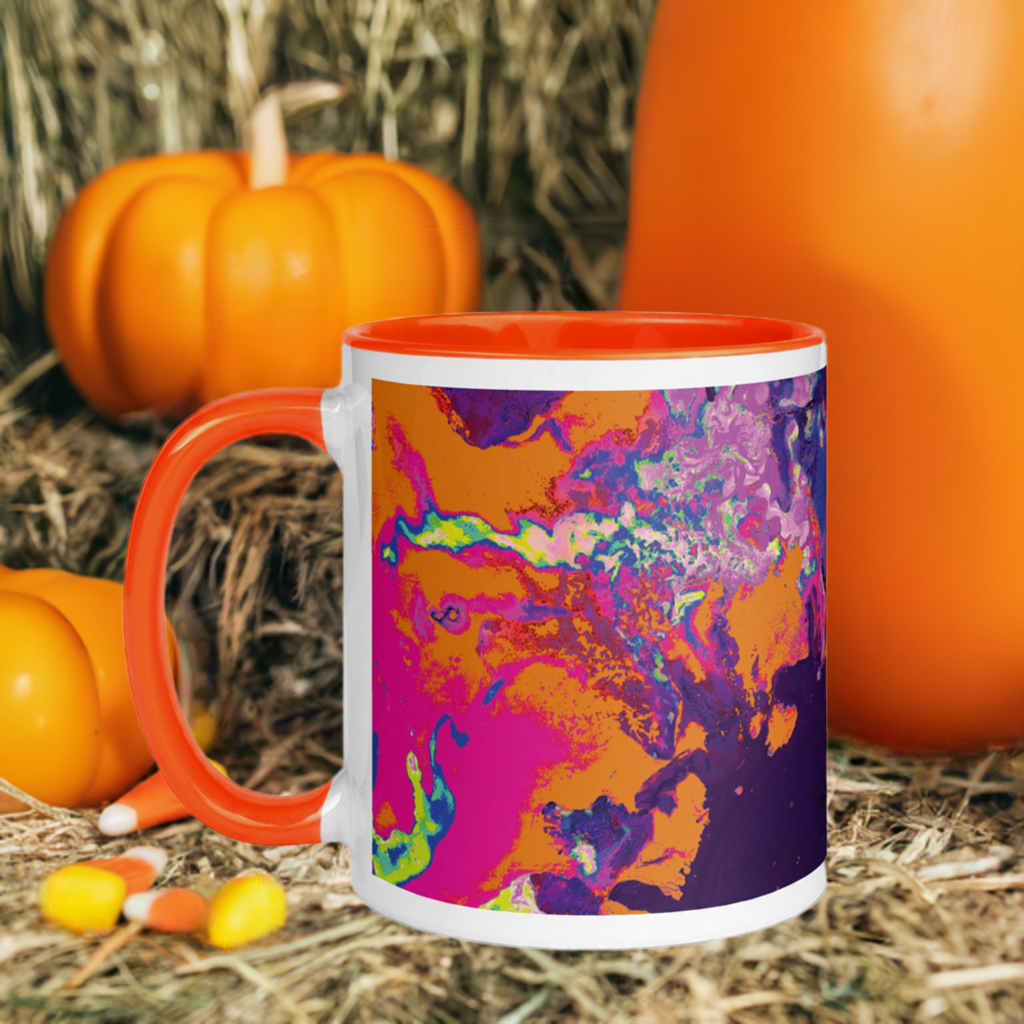 Magenta Orange Abstract Art Ceramic Coffee Mug with Orange Color Inside