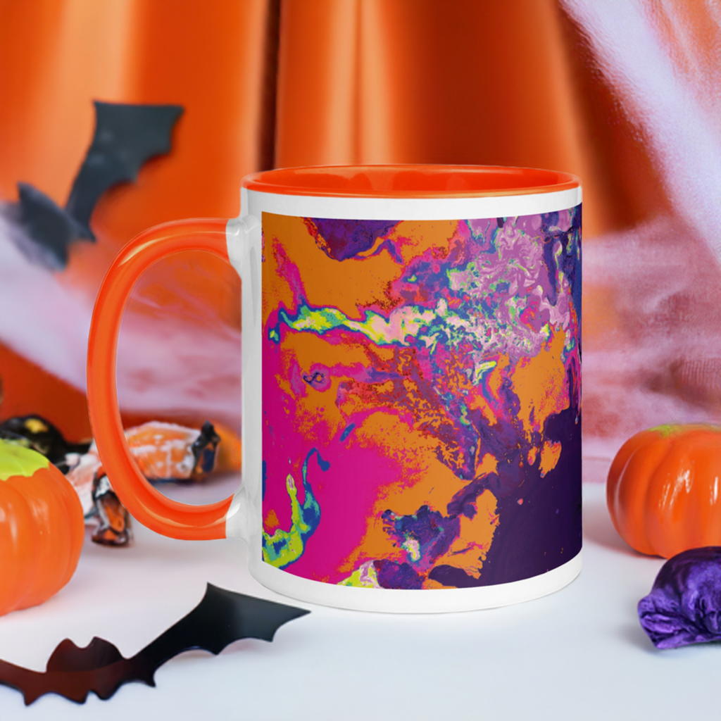 Magenta Orange Abstract Art Ceramic Coffee Mug with Orange Color Inside