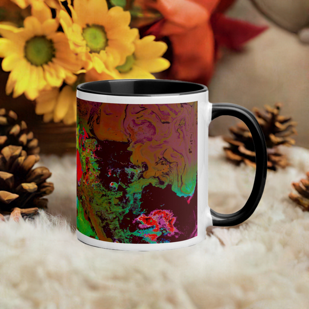 Magenta Abstract Art Ceramic Coffee Mug with Color Inside