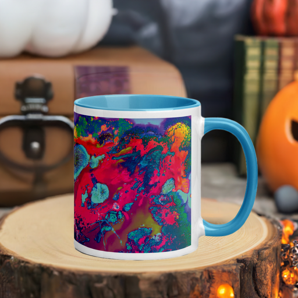 Colorful Abstract Art Ceramic Coffee Mug with Blue Color Inside