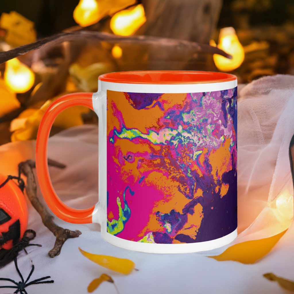 Orange Abstract Art Coffee Mug with color inside