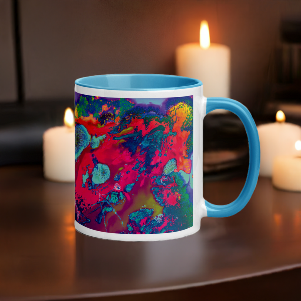 Colorful Abstract Art Ceramic Coffee Mug with Blue Color Inside