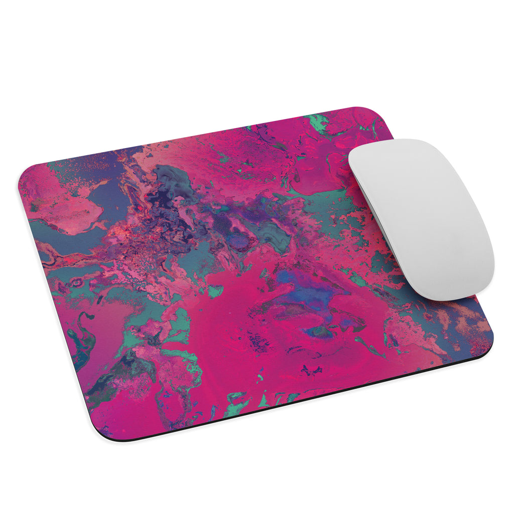 Colorful abstract mouse pad with a white mouse on a white background